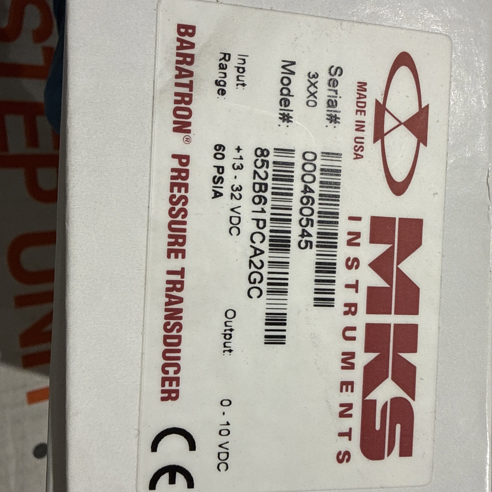 NEW SEALED* MKS 852B61PCA2GC BARATRON PRESSURE TRANSDUCER, 60 PSIA 1350-01083