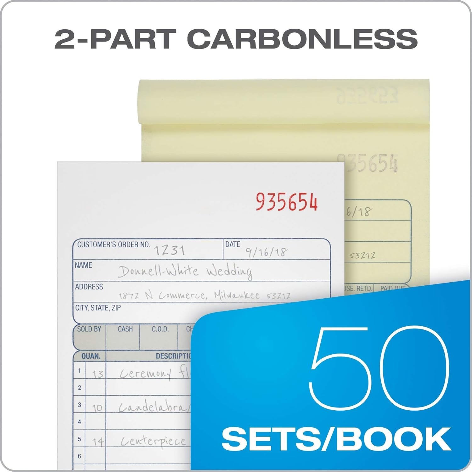 Adams DC4705 Multipart Sales Order Pad, 12 Lines, 4.19 x 6.69, 50 Forms, 12 PK