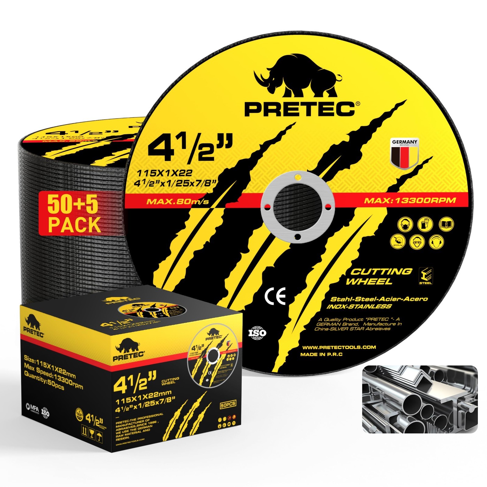 55 Pack 4-1/2 Inch Cut-Off Wheels Metal Stainless Steel Discs for Angle Grinder