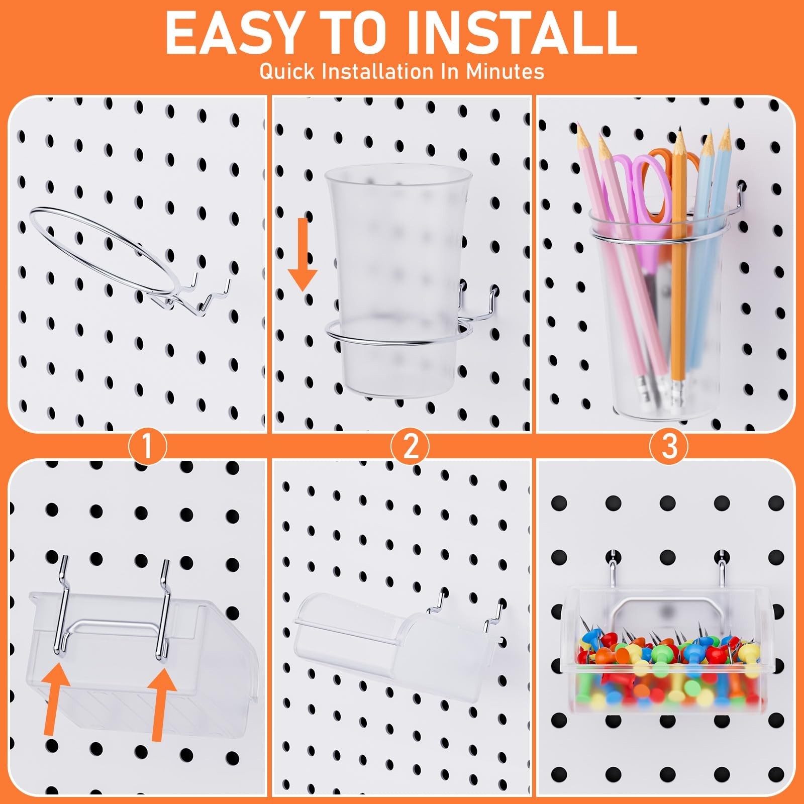 70PCS Metal Pegboard Kit – 4 White Panels, Hooks, Bins, Cups & Organizer for Cra