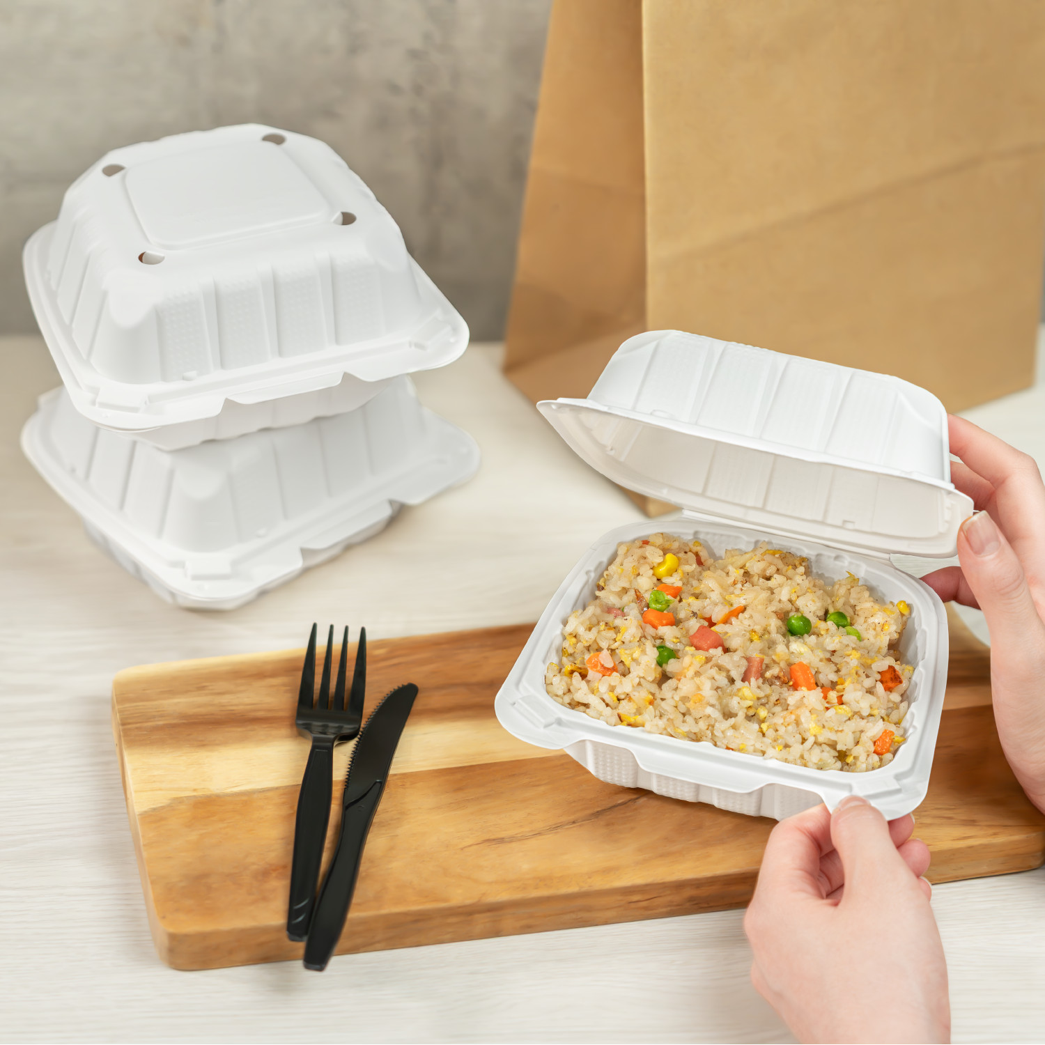 Karat Earth 6″x6″ Mineral Filled PP Hinged Container(1 compartment)/eco-friendly