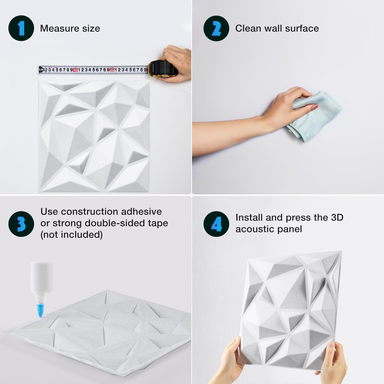 Acoustic 3D Wall Panels, 12 Pack Square Sound Proof Panels for Interior Wall …