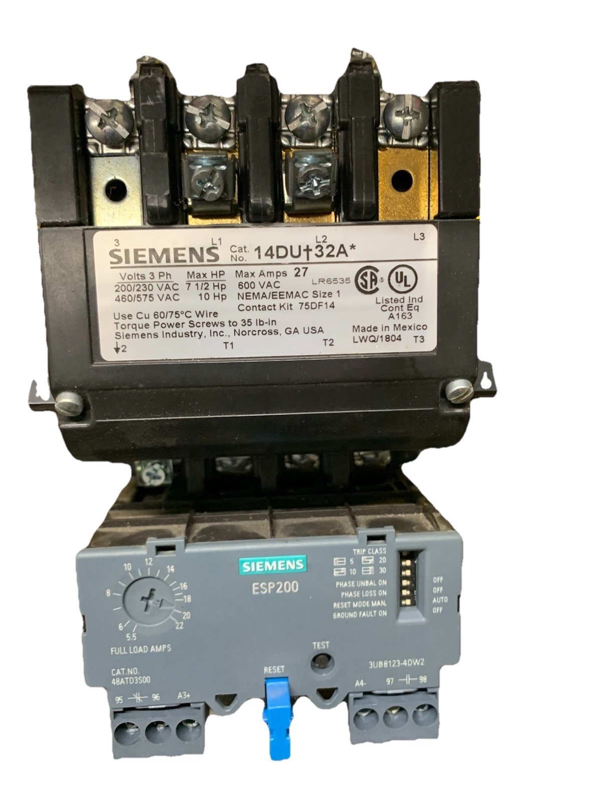(1) NEW Siemens 14EDU32A Starter W/ 120vAC / 240vAC Coil NEW