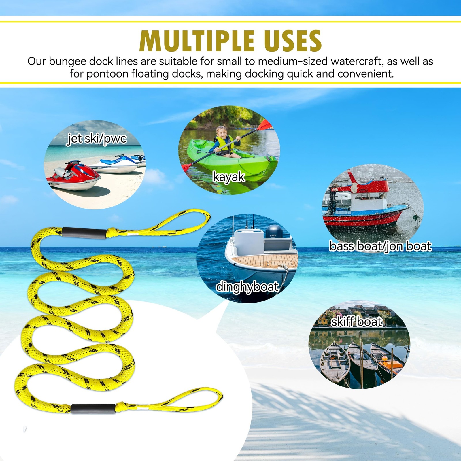 Bungee Dock Lines with Loops for Boats – Lightweight Elastic Pontoon, Deck
