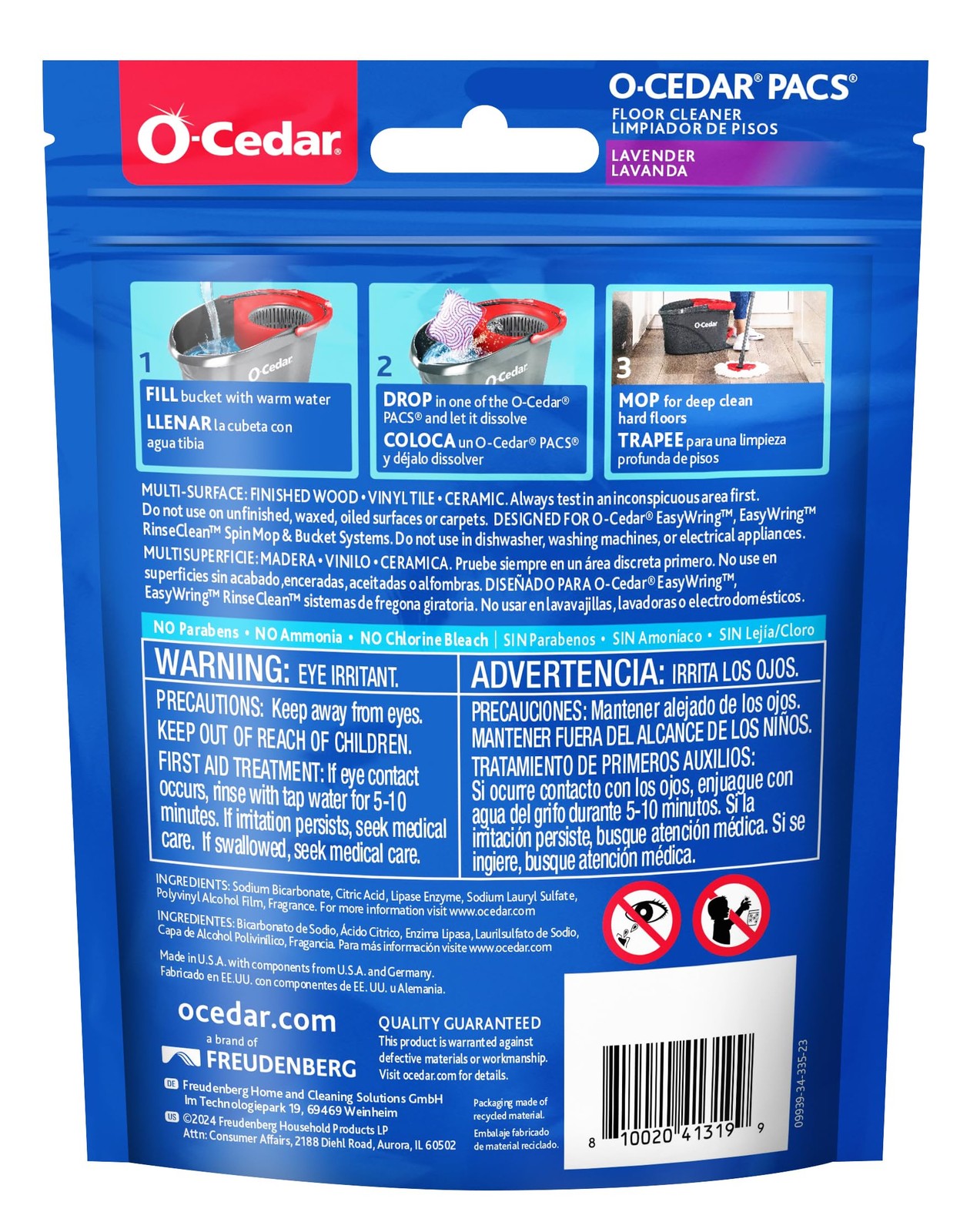 O-Cedar PACS Hard Floor Cleaner, Lavender 10 Count (Pack of 1), No Color