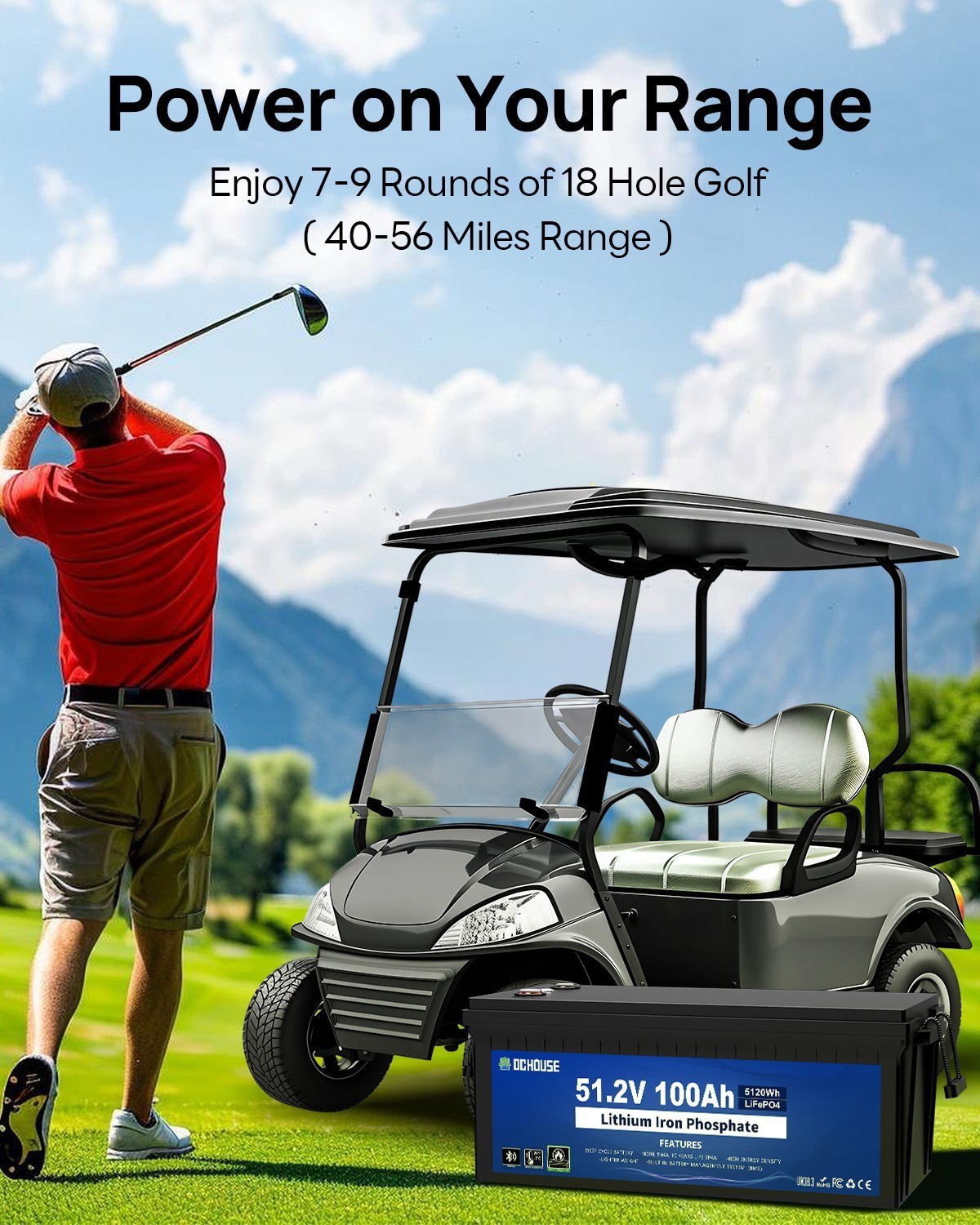 48V 100AH Golf Cart Lithium LiFePO4 Battery with 18A Charger Club Car Bluetooth