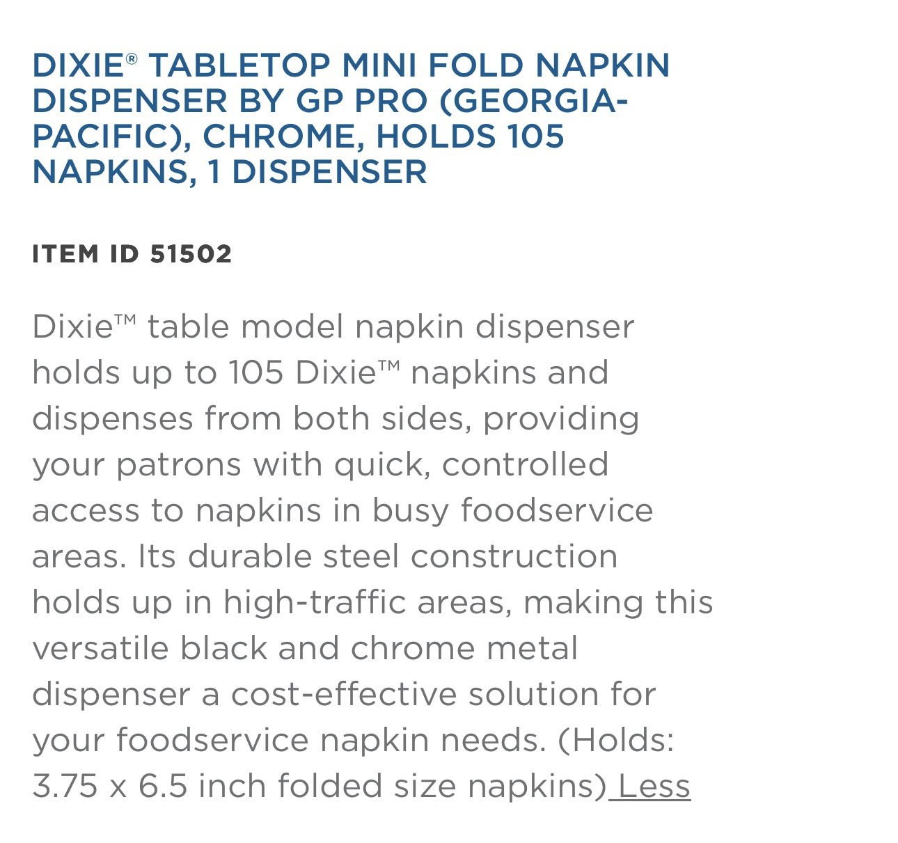 Dixie Table Top Napkin Dispenser Georgia pacific 51502