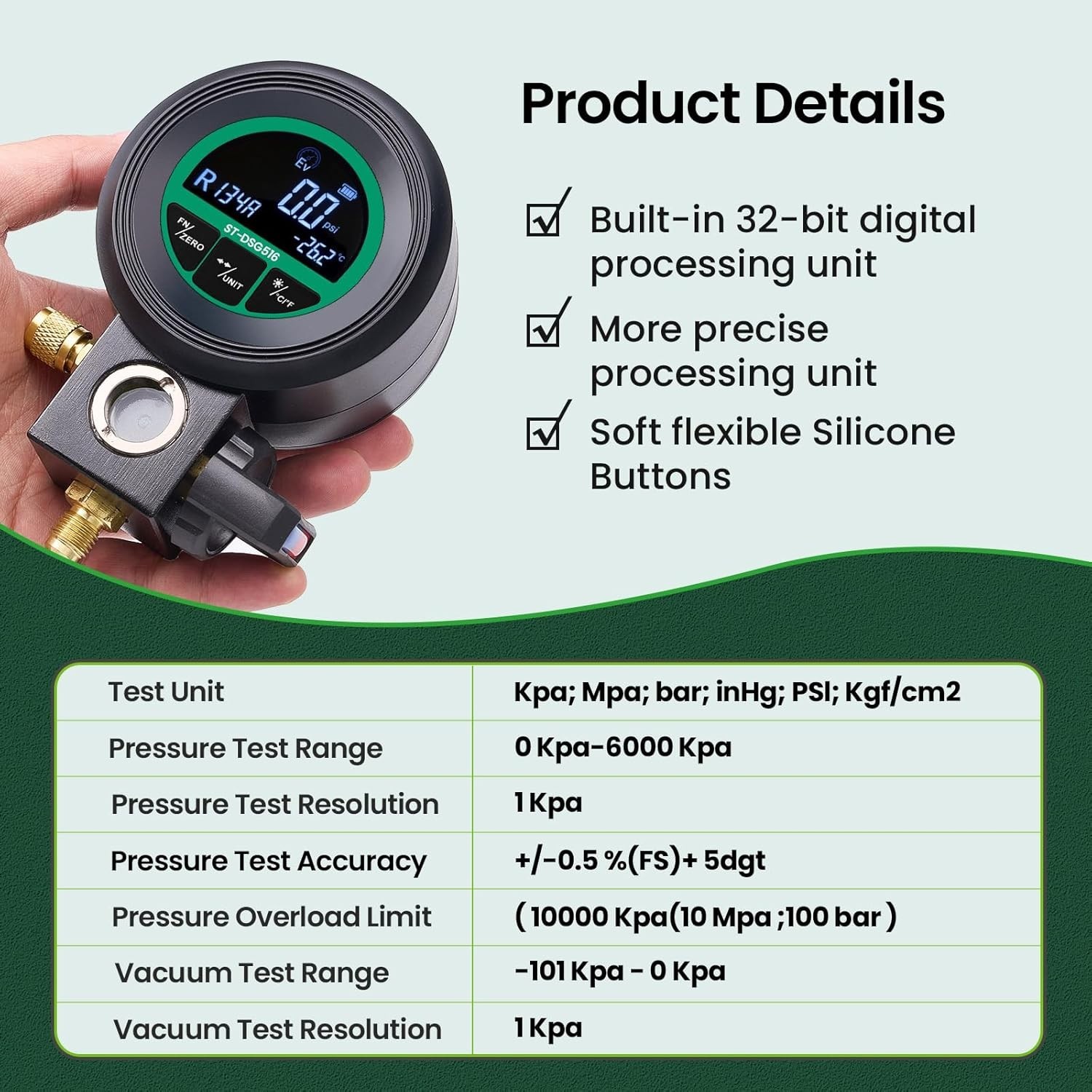 HVAC Digital Manifold Gauge with Backlit LCD & Multi-Refrigerant Support