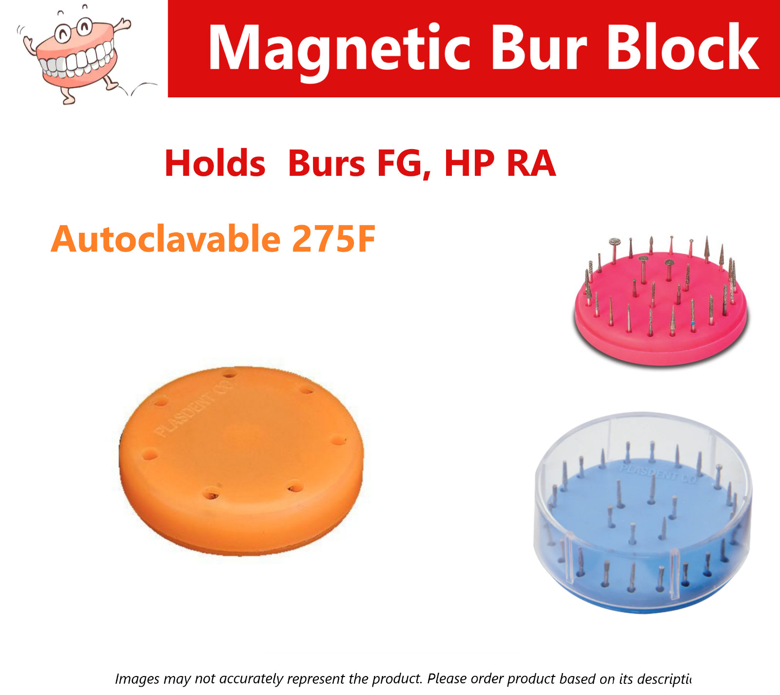Magnetic Round Dental Lab Bur Block Holder Station For FG & RA, Rubber – 7 Hole