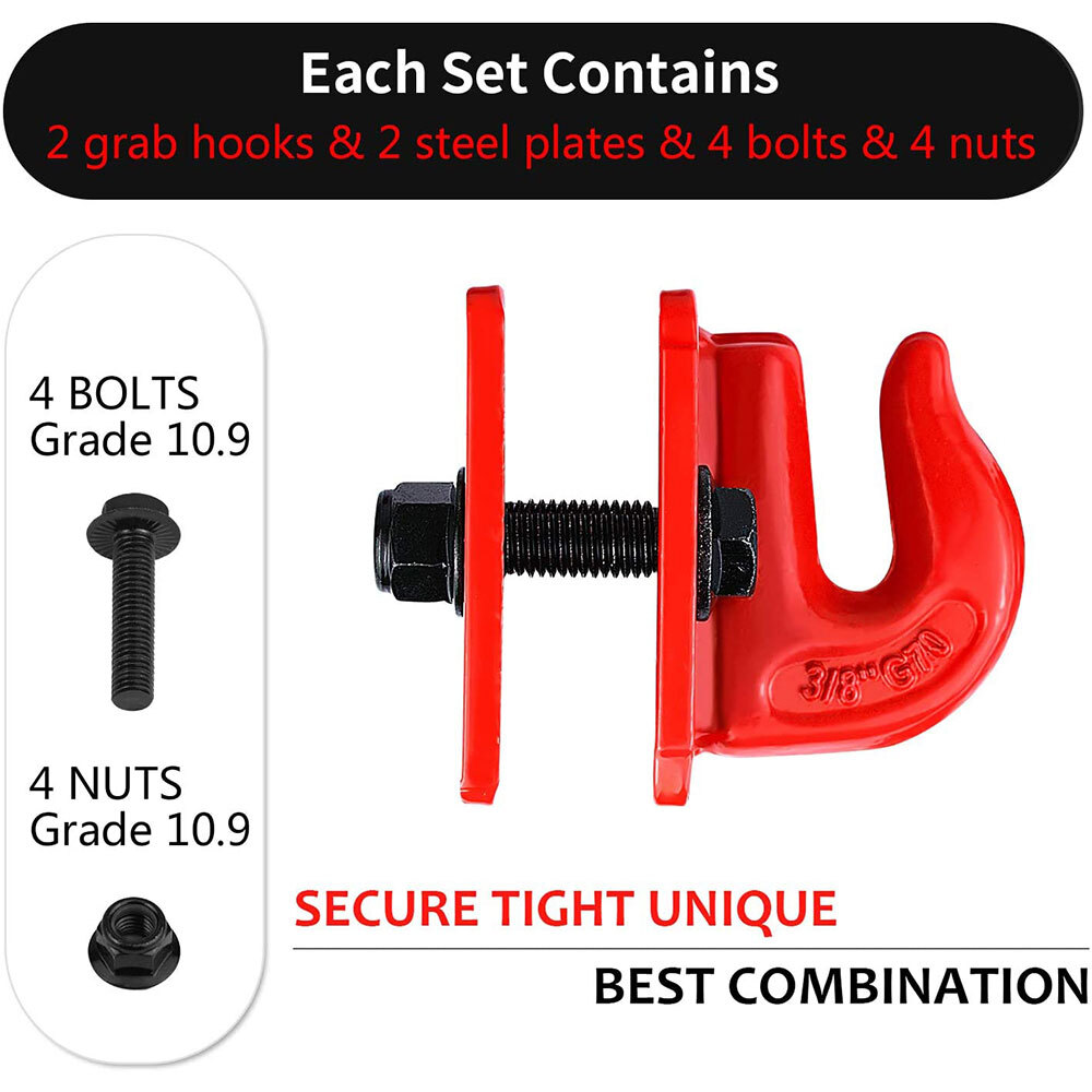 2pcs 3/8″ Tractor Bucket Grab Hook w/ Backer Plate for RV UTV Truck,Grade 70,Red