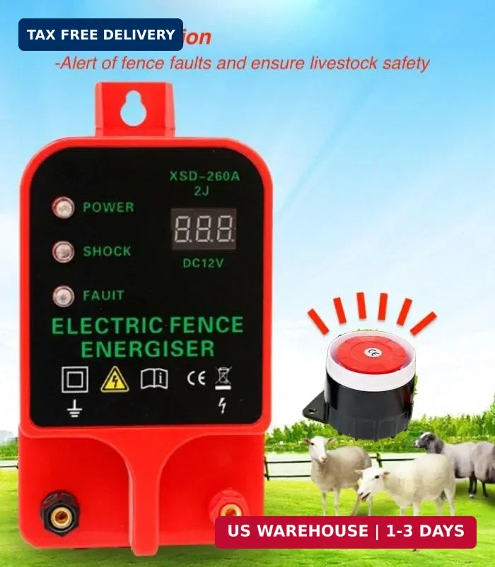 10KM 2J Portable Electric Fence Energizer, Waterproof Fence Charger for Livestoc