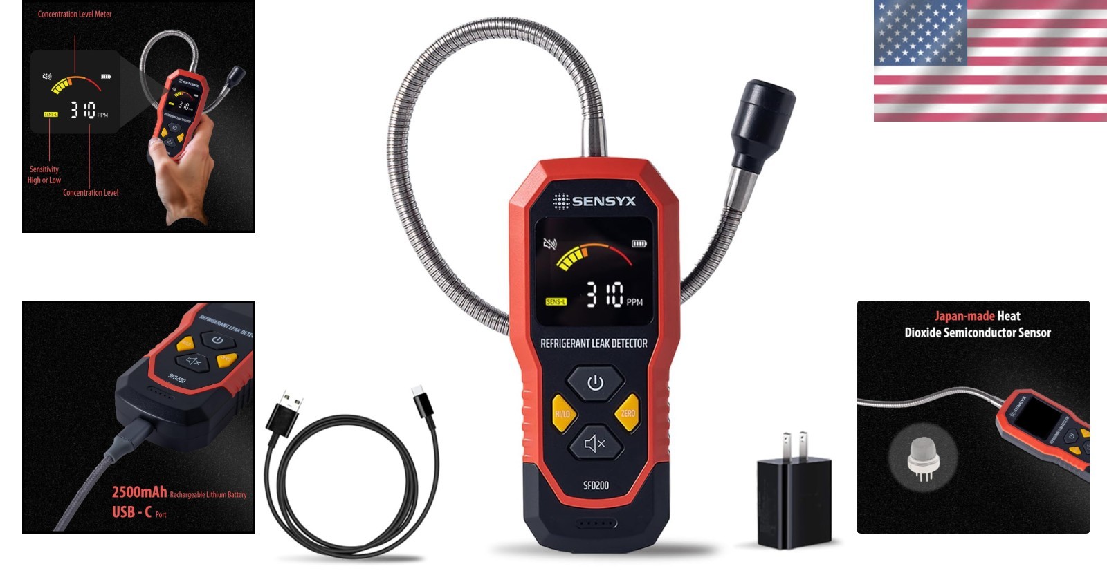 Audible Alarm Refrigerant Leak Detector with USB-C Recharge & Comfort Features