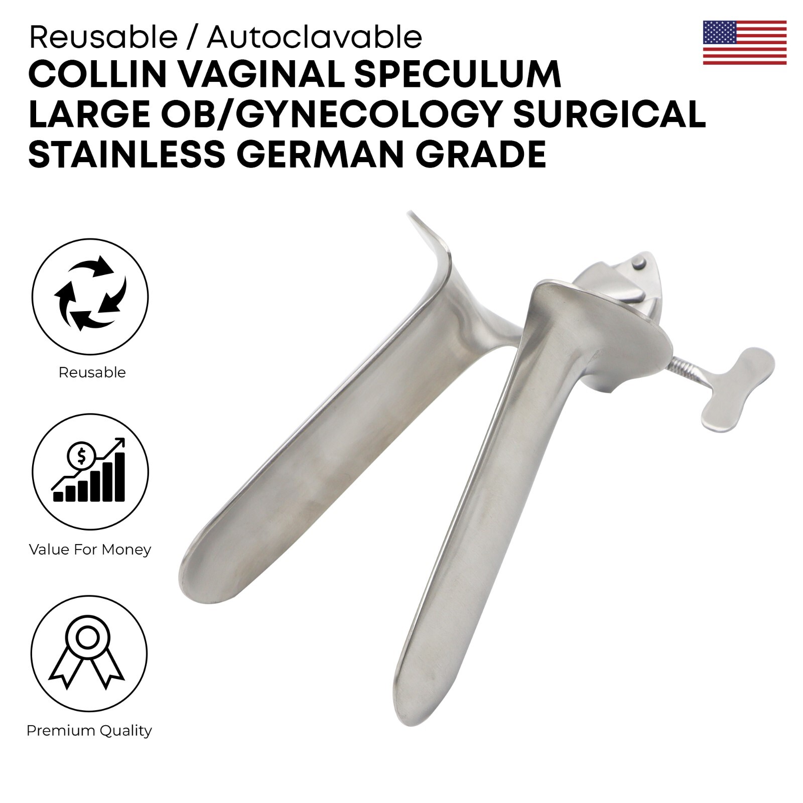 Collin Vaginal Speculum Large OB/GYN Stainless Steel Surgical Instrument
