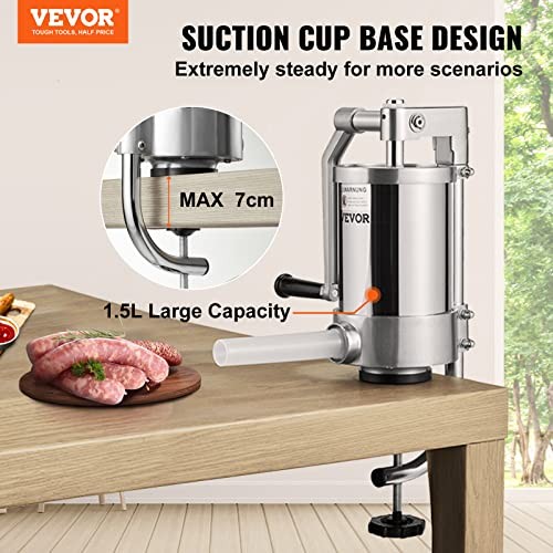 VEVOR SAUSAGE STUFFER, 2.5LBS/1.5L CAPACITY, STAINLESS STEEL VERTICAL STUFFER