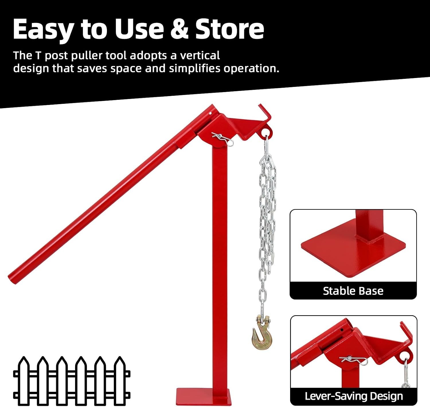 Fencing T-Post Puller – Easily Removes Studded Fence T-Posts & More– All Steel