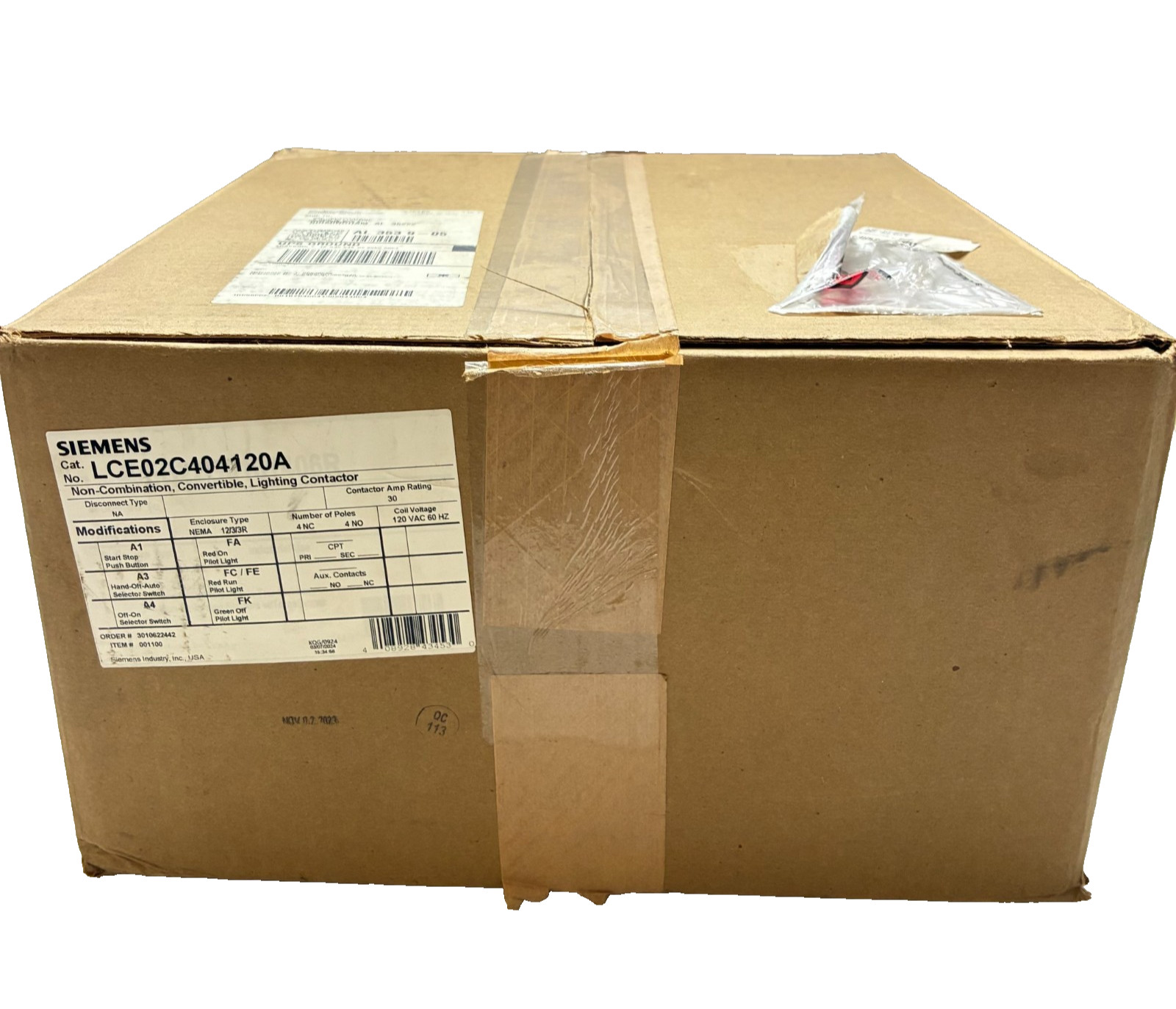 SIEMENS LCE02C404120A Convertible Lighting Contactor 4NO/4NC 30A 120VAC
