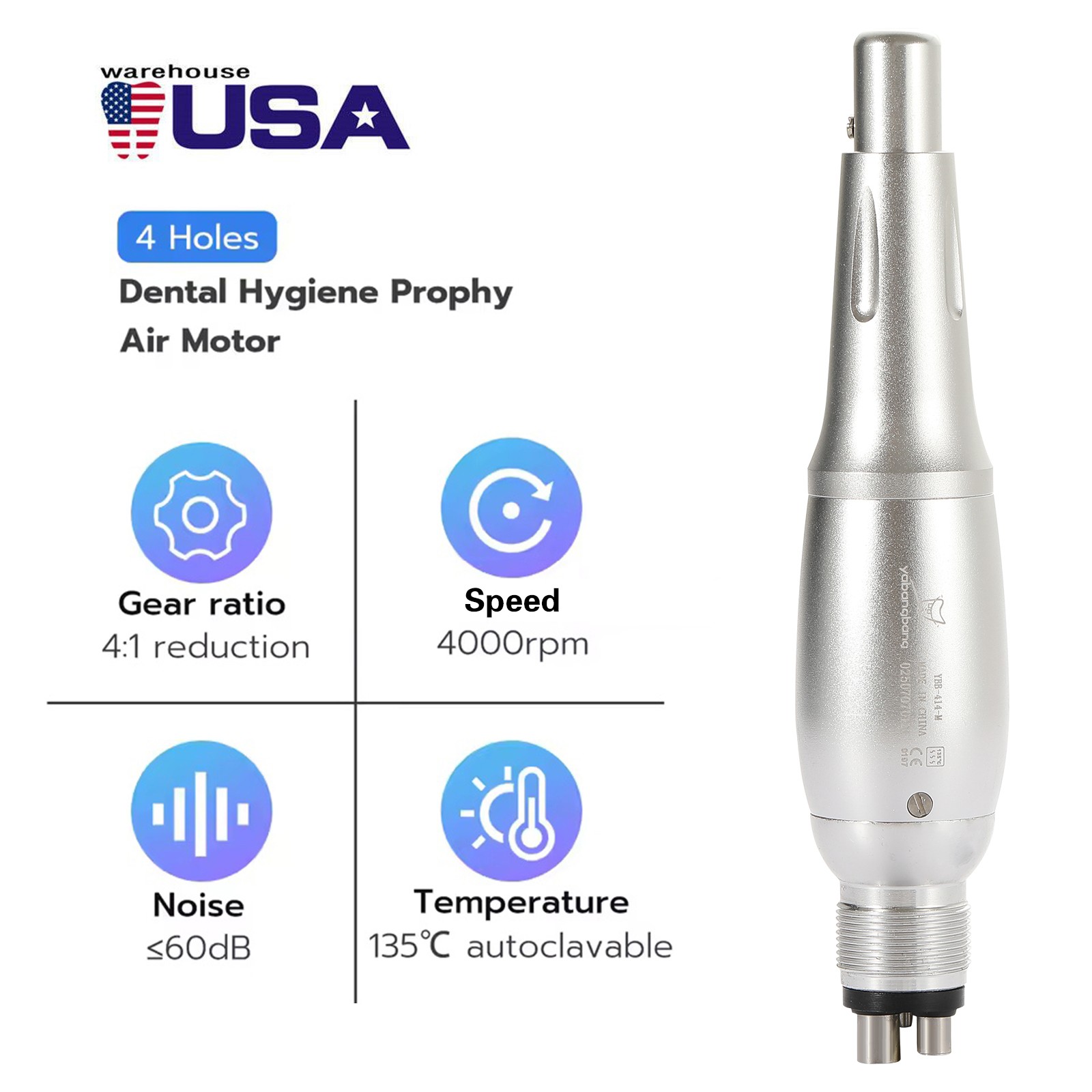 Dental 360° Swivel Hygiene Prophy Handpiece Air Motor 4:1 Cone 4 Holes 4000 rpm