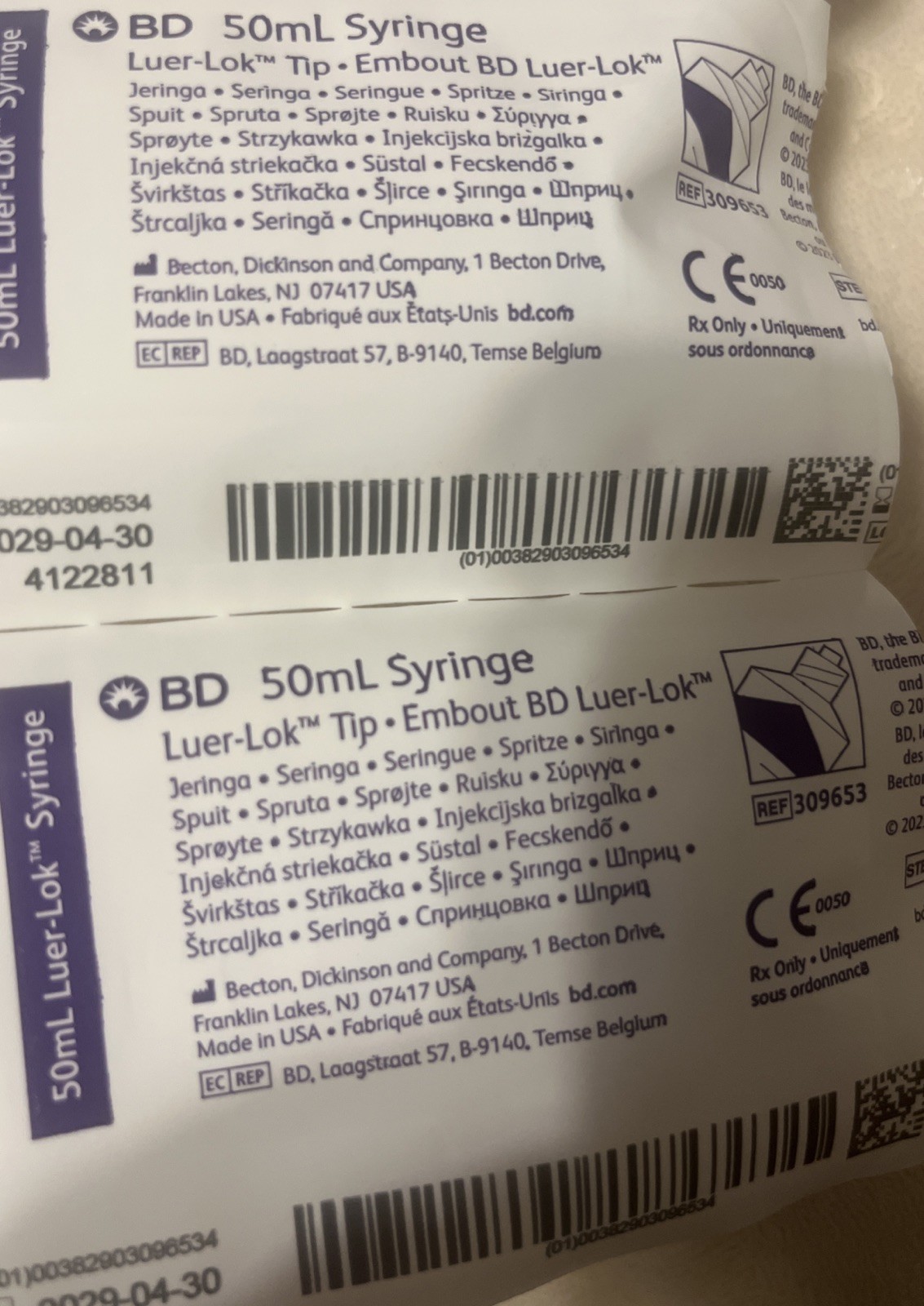 BD 50mL – Luer-Lock Syringe Tip Ember BD NO Needle – 6 Pack – New