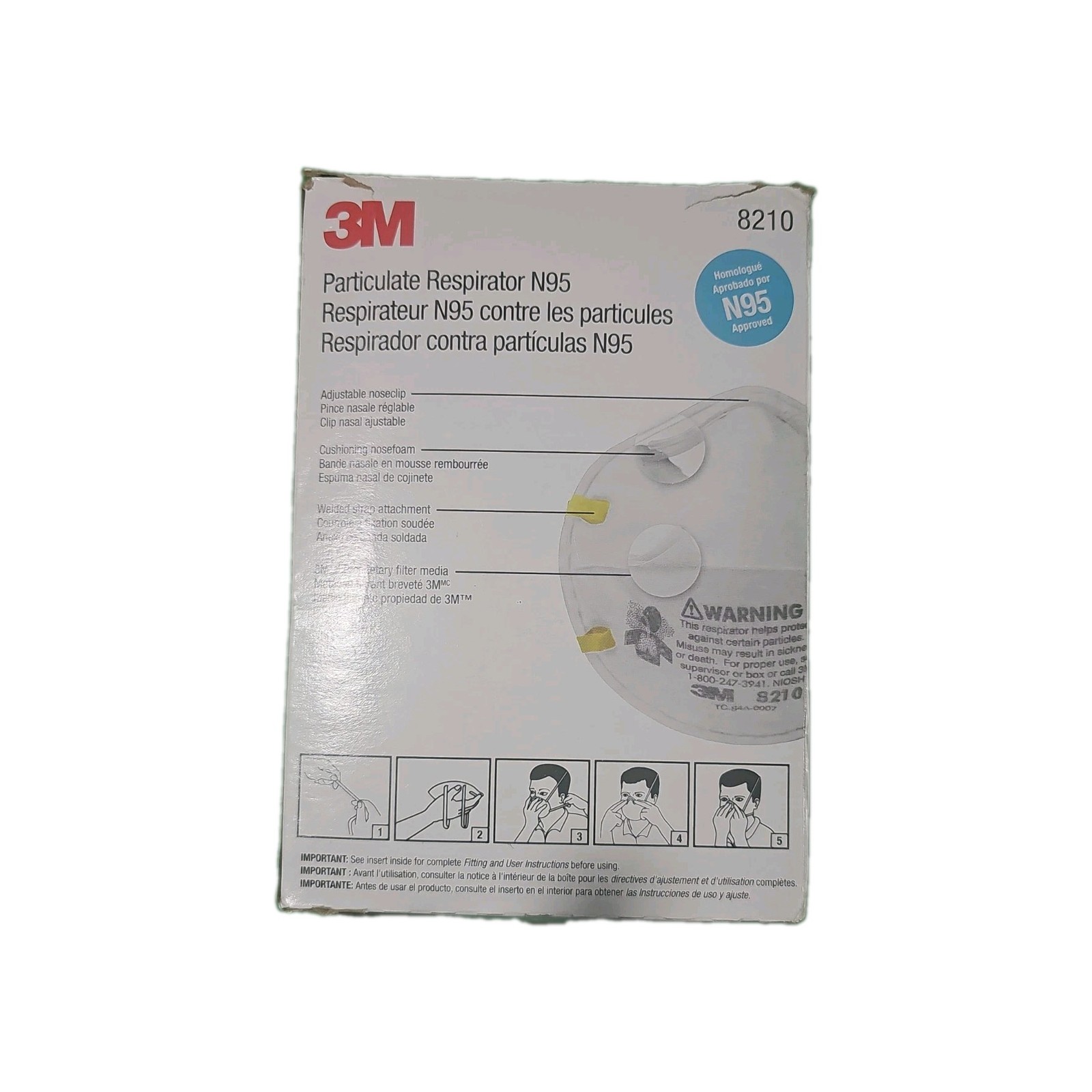 3M 8210 N95 Particulate Respirator Mask Box of 20 EXP 04/2025 NIOSH