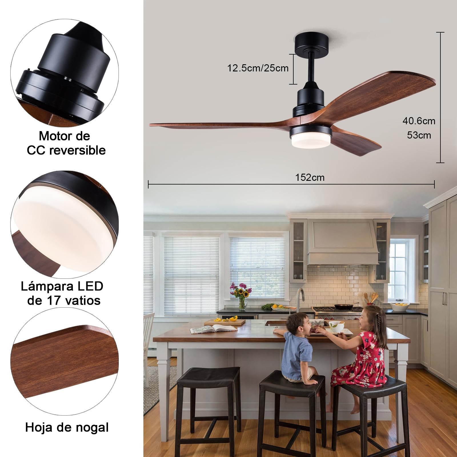 60 Inch Ceiling Fans with Lights and Remote Control, Dimmable LED Light,Quite…