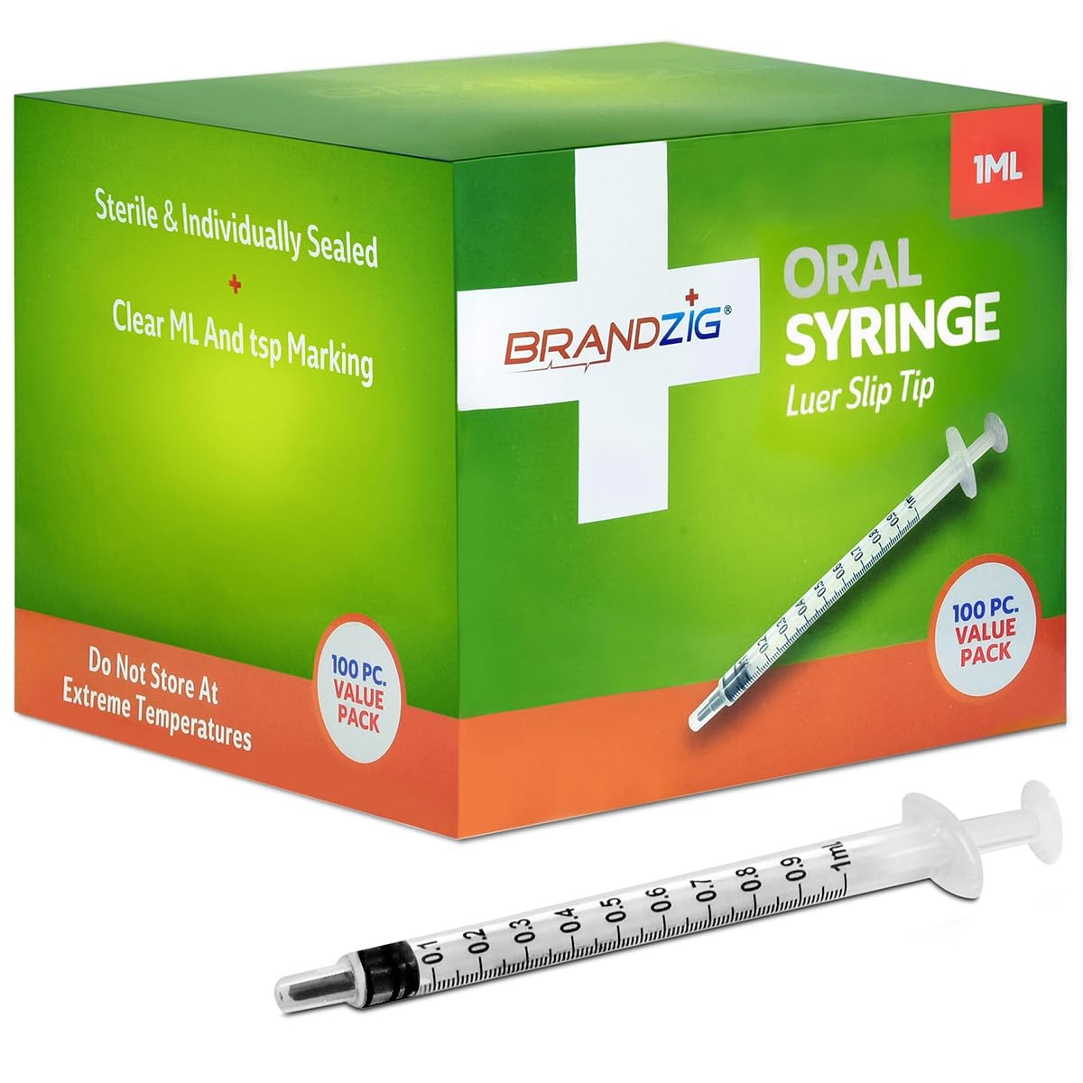 1ml Oral Syringe – 100 Pack – Luer Slip Tip, No Needle, Sterile Individually