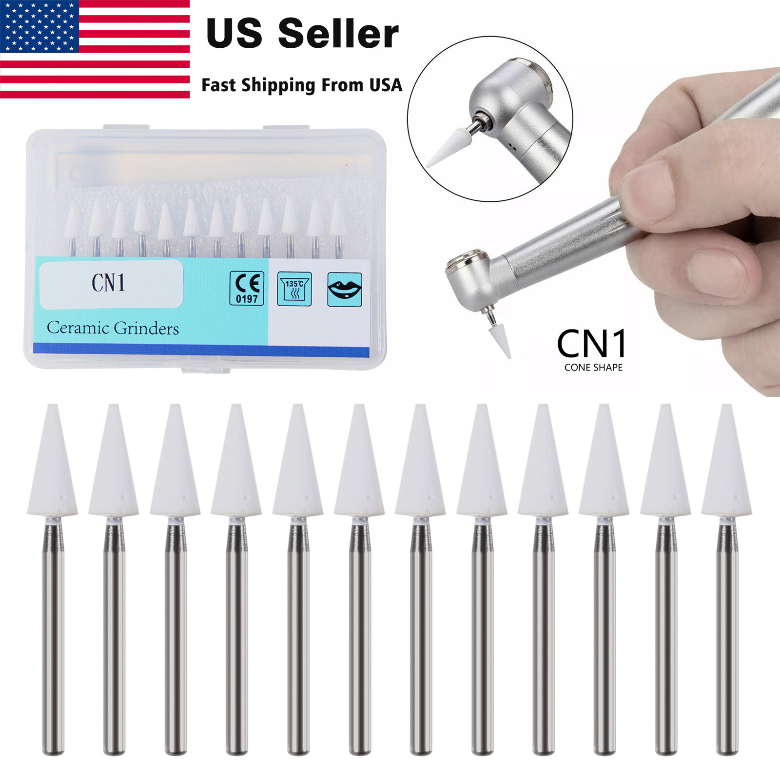 Dental White Stone High Speed Polishing Burs Cone/Flame/Round Aluminum Oxide
