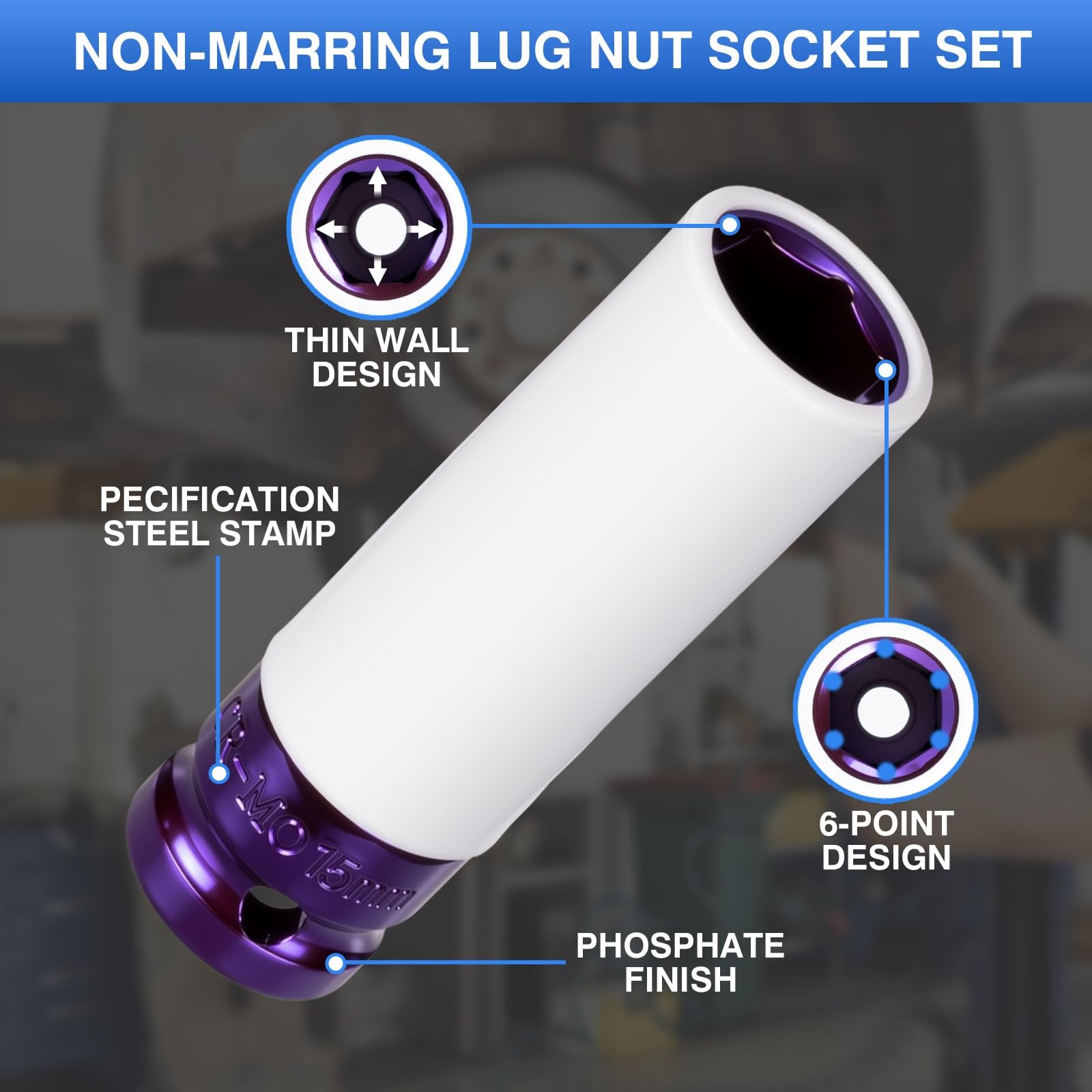 1/2″ 15mm Drive Wheel Protector Impact Socket, Lug Nut