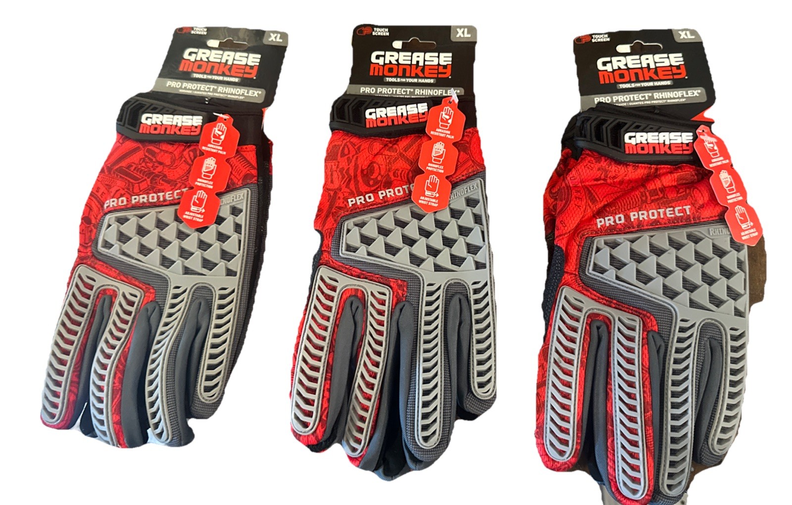 !!! 3 PACK !!! Grease Monkey Pro Protect Rhinoflex Air Mechanic Gloves Size Xl