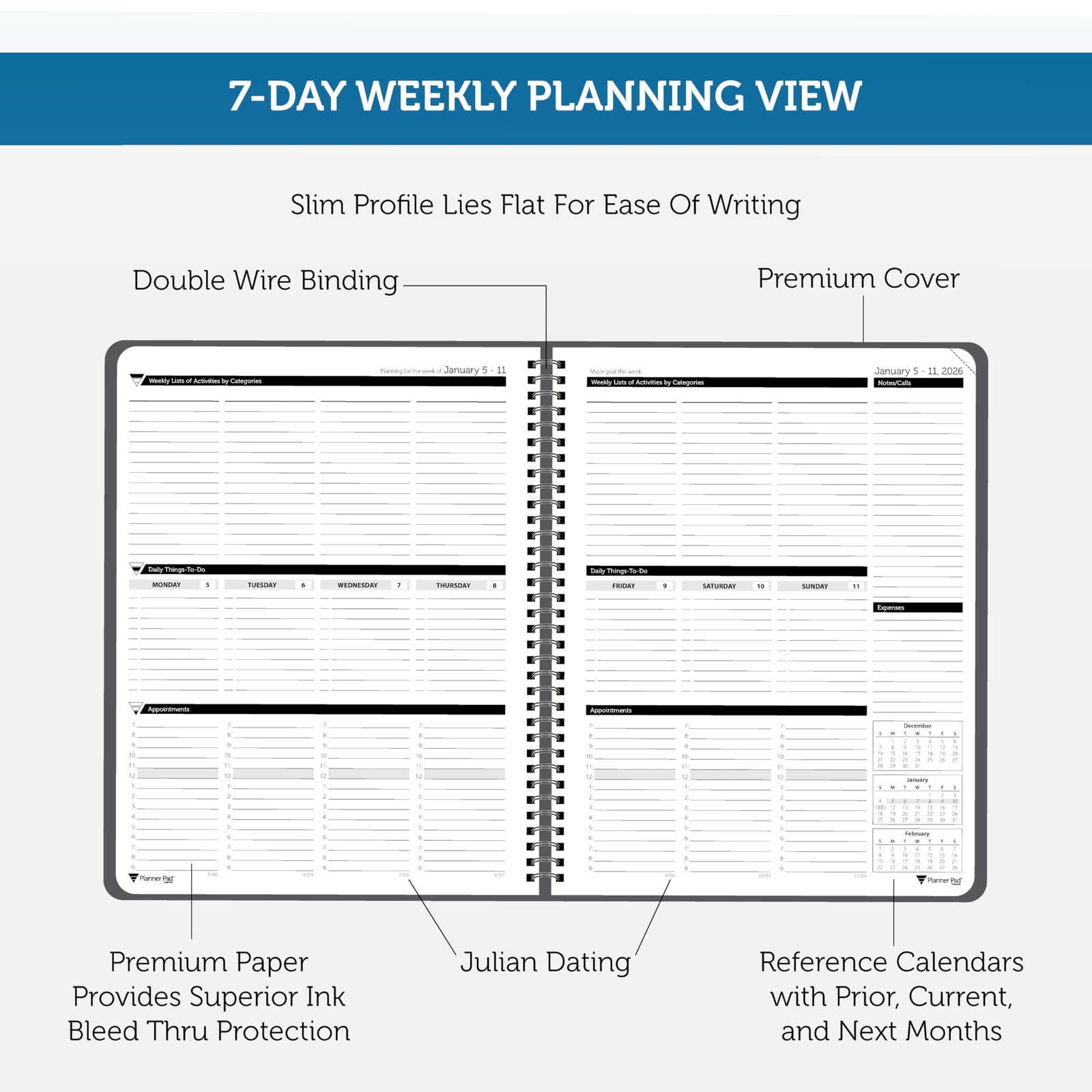Planner Pad 8.5″ x 11″ Large 3-Tier Funnel Down January-December 2026