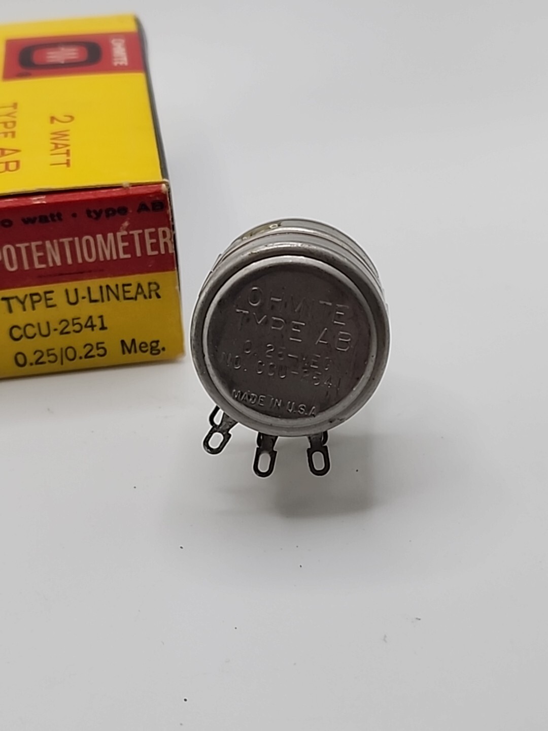 Ohmite CCU-2541 Potentiometer 2 Watt Type AB 0.25 Meg. OHMS Nos