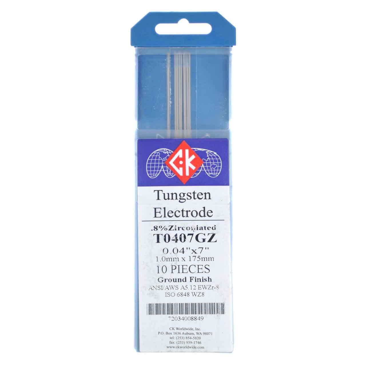 CK T0407GZ 0.8% Zirconiated Zironiated Tungsten Electrode .040″ X 7″ 10 pack