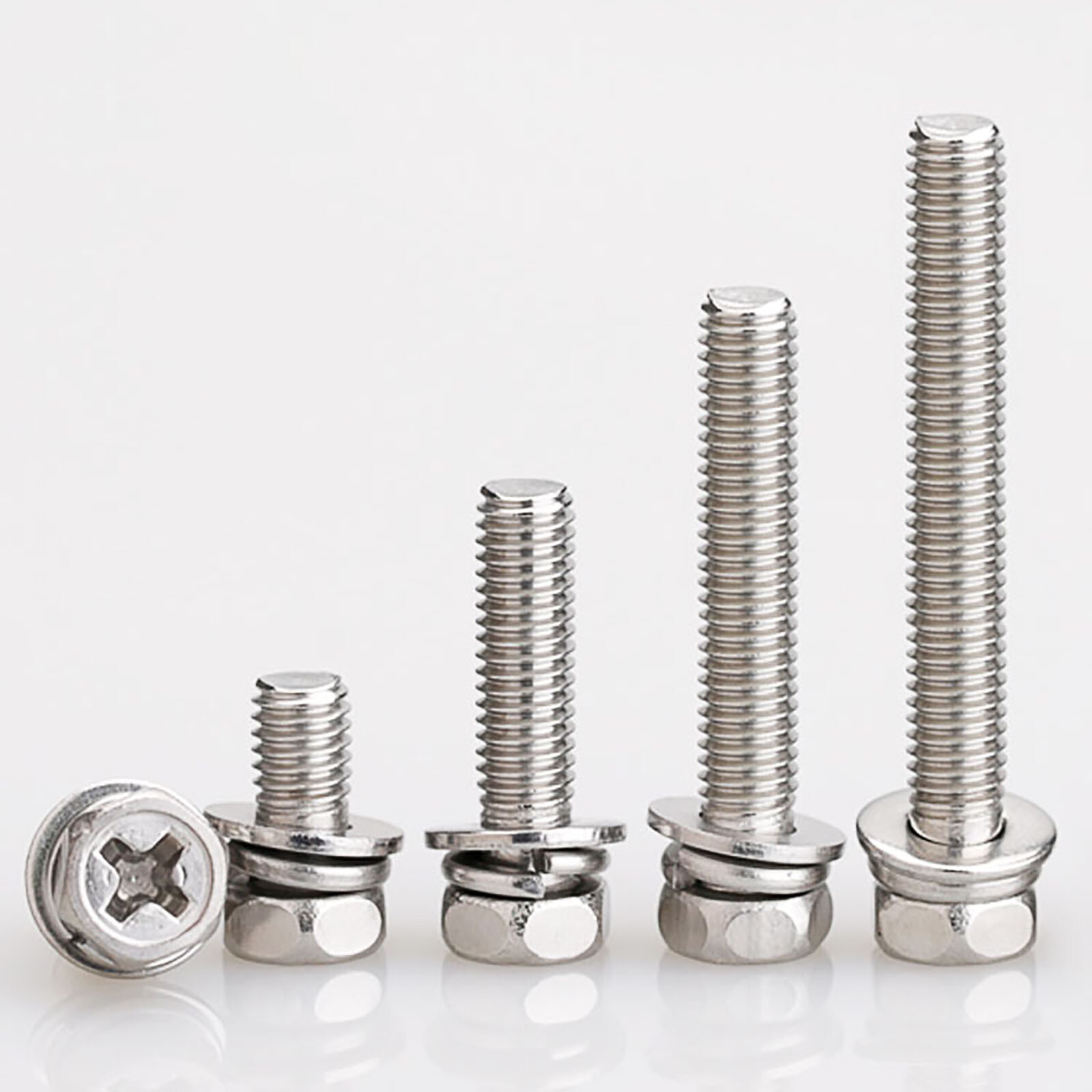 M3M4M5M6M8M10 A2 Stainless Phillips Hex Head Bolt Spring/Flat Washer Sems Screws