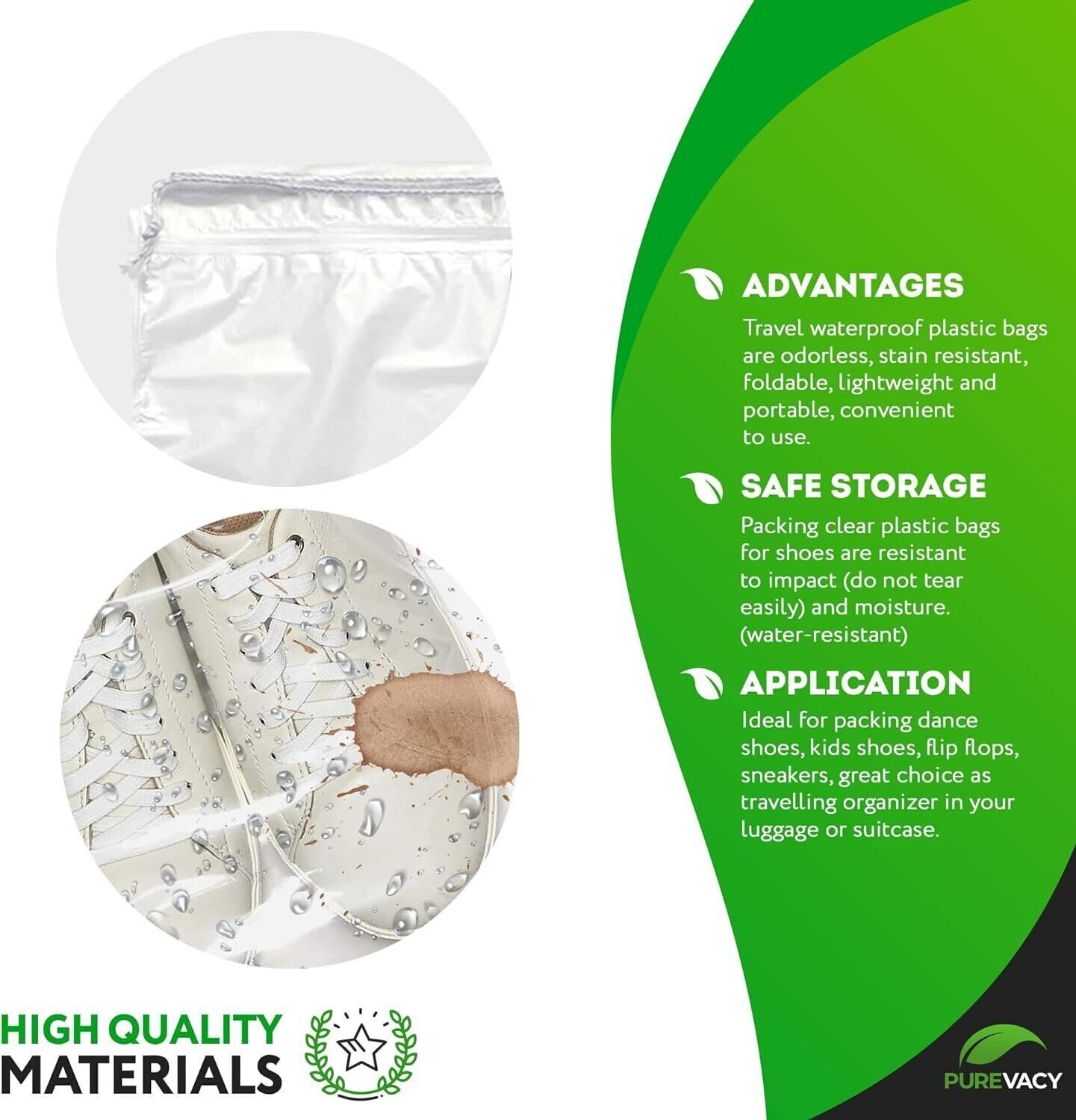 100 Clear Drawstring Bags 12″ x 18″ Travel Shoe Bags 2 mil Waterproof