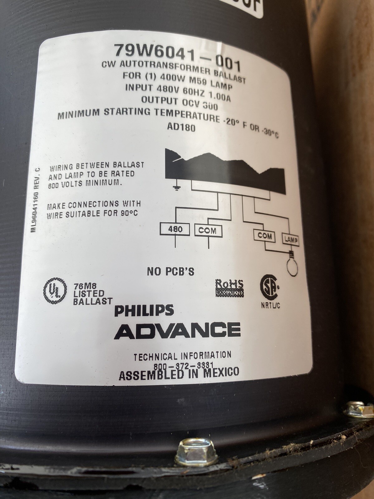(T) 79W6041-001 Philips Advance Outdoor Weatherproof Ballast 400W MH M59