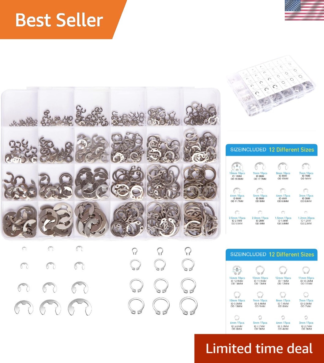 Versatile 327pcs E-Clips and C-Clips Assortment for Automotive & Machinery Use