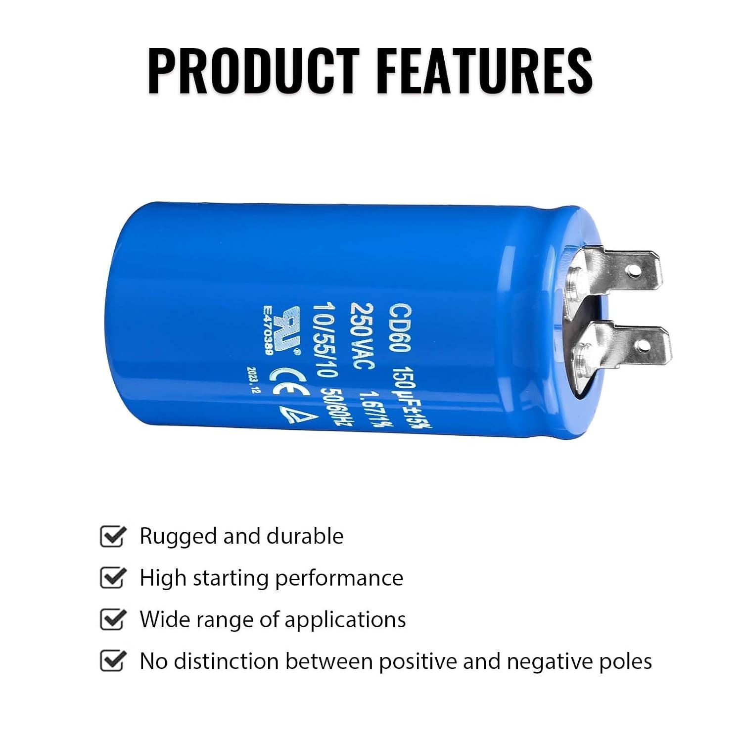 125VAC/250VAC 150uF CD60 Capacitor – Compact & Efficient Electric Motor Starter