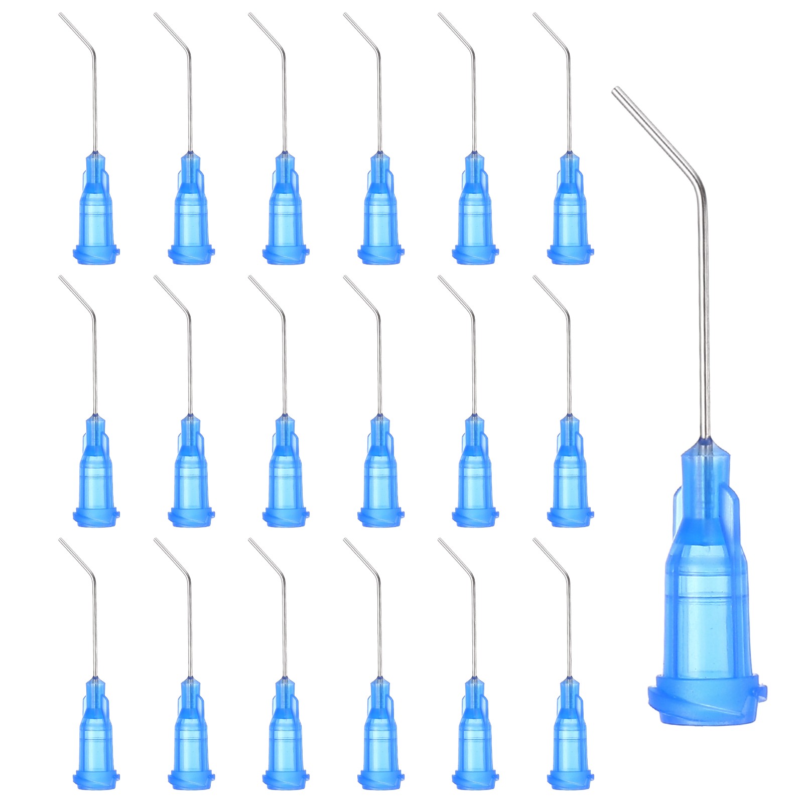 66Pcs 1Inch 22Ga 45° Angled Dispensing Needles, Blue