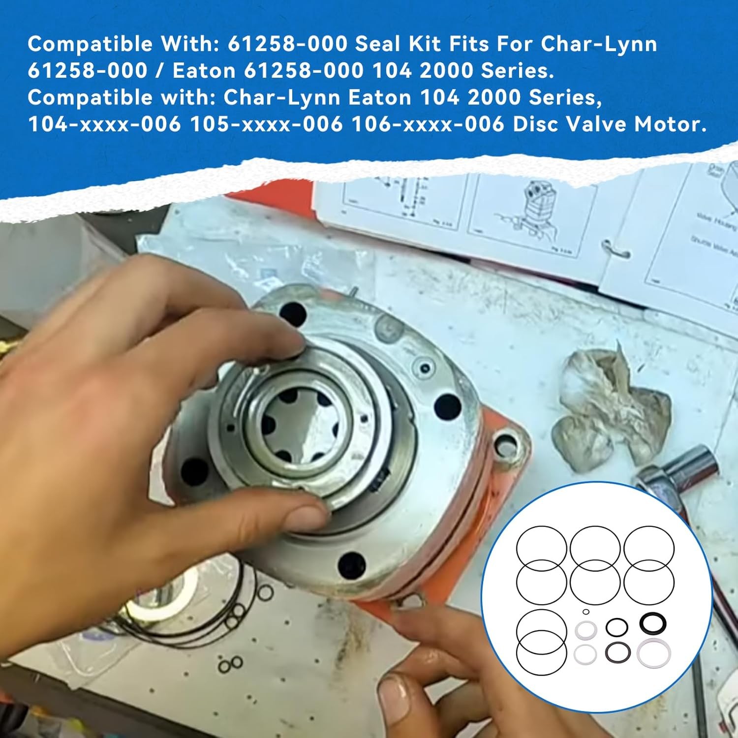 61258-000 Hydraulic Motor Seal Kit For Char-Lynn 104 2000 Series Disc Valve New