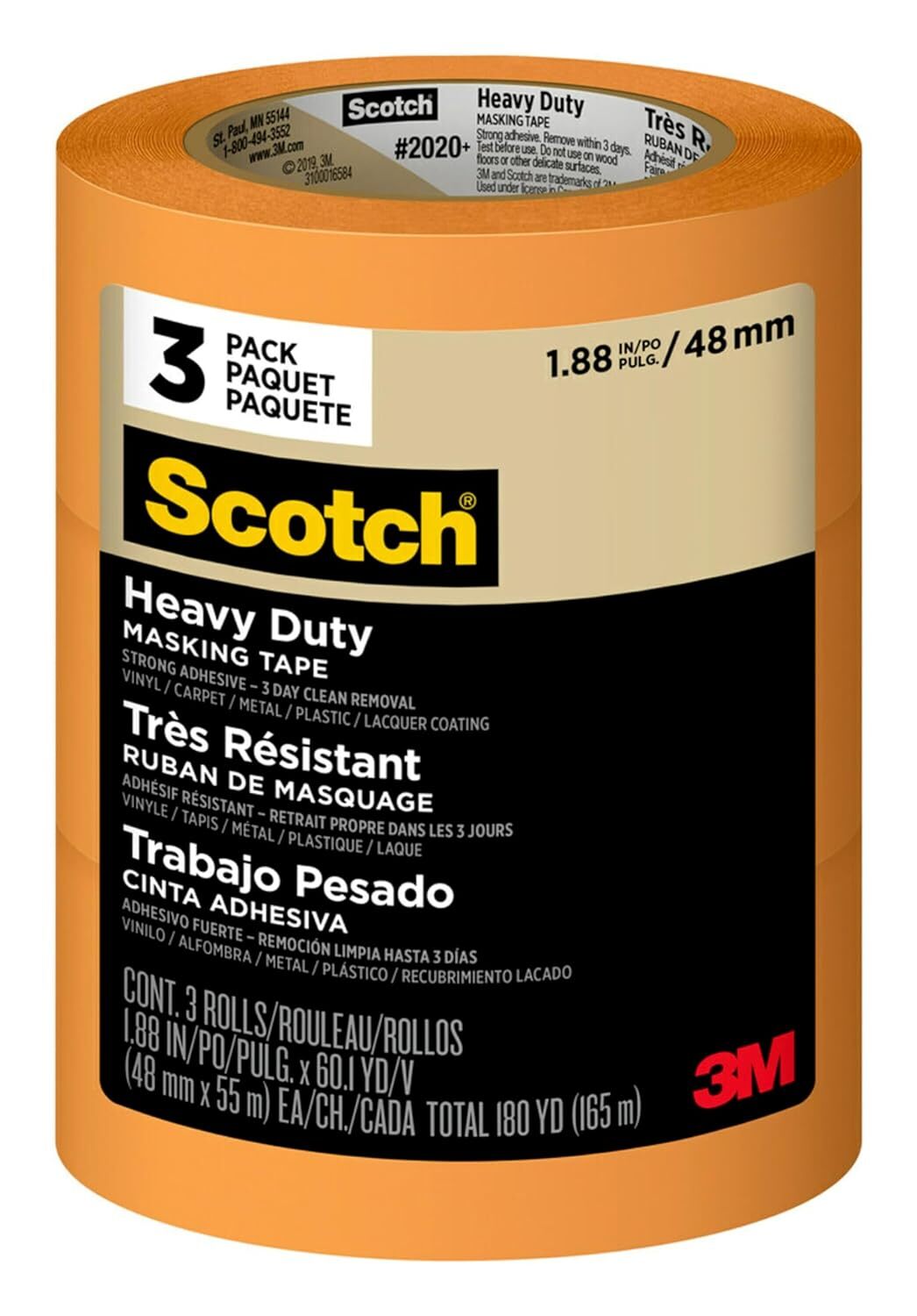 Scotch Heavy Duty Painter’s Tape, 3 Rolls, 1.88 in x 60.1 1.88″ Width, Orange