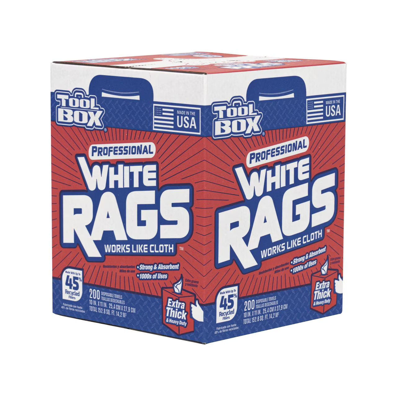 TOOLBOX White Rags 200 Sheets 10×11 Inch – Disposable Professional Towels