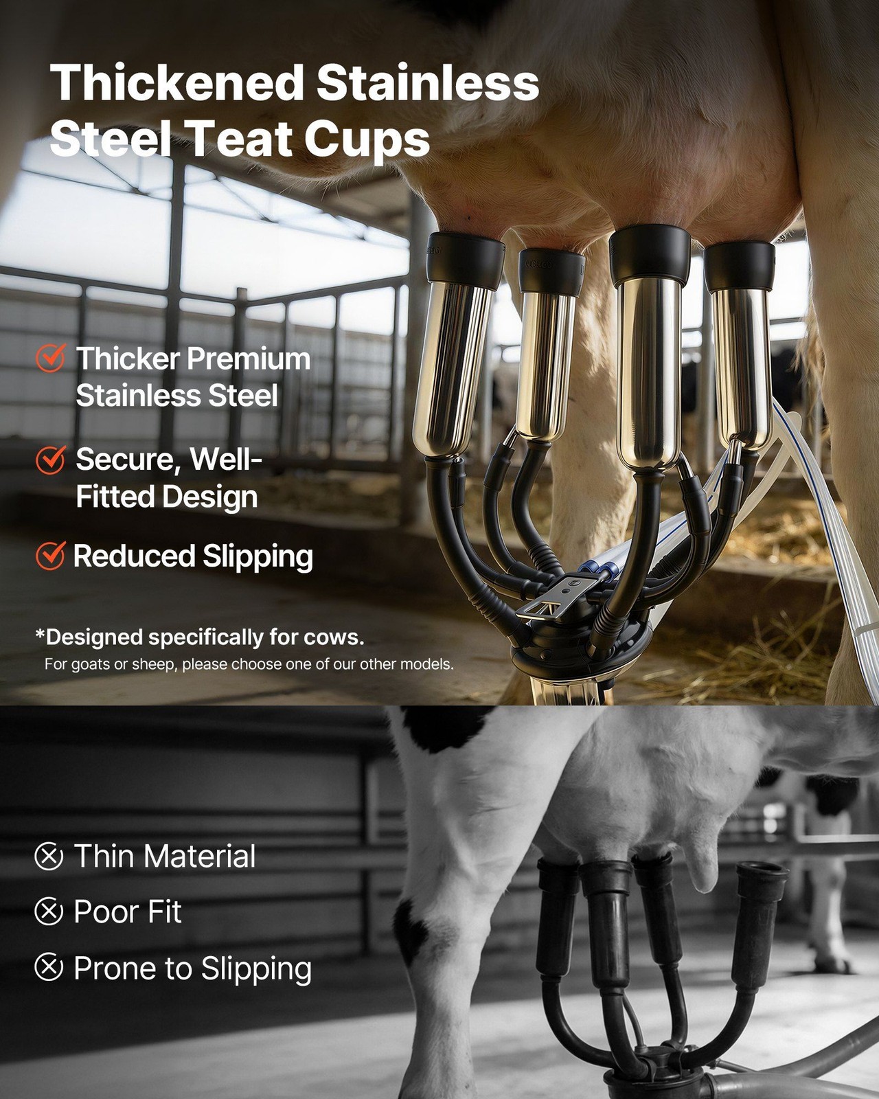 Stainless Steel Cow Milker: 25L Bucket, 45-50kPa Vacuum, Pulsation, Casters