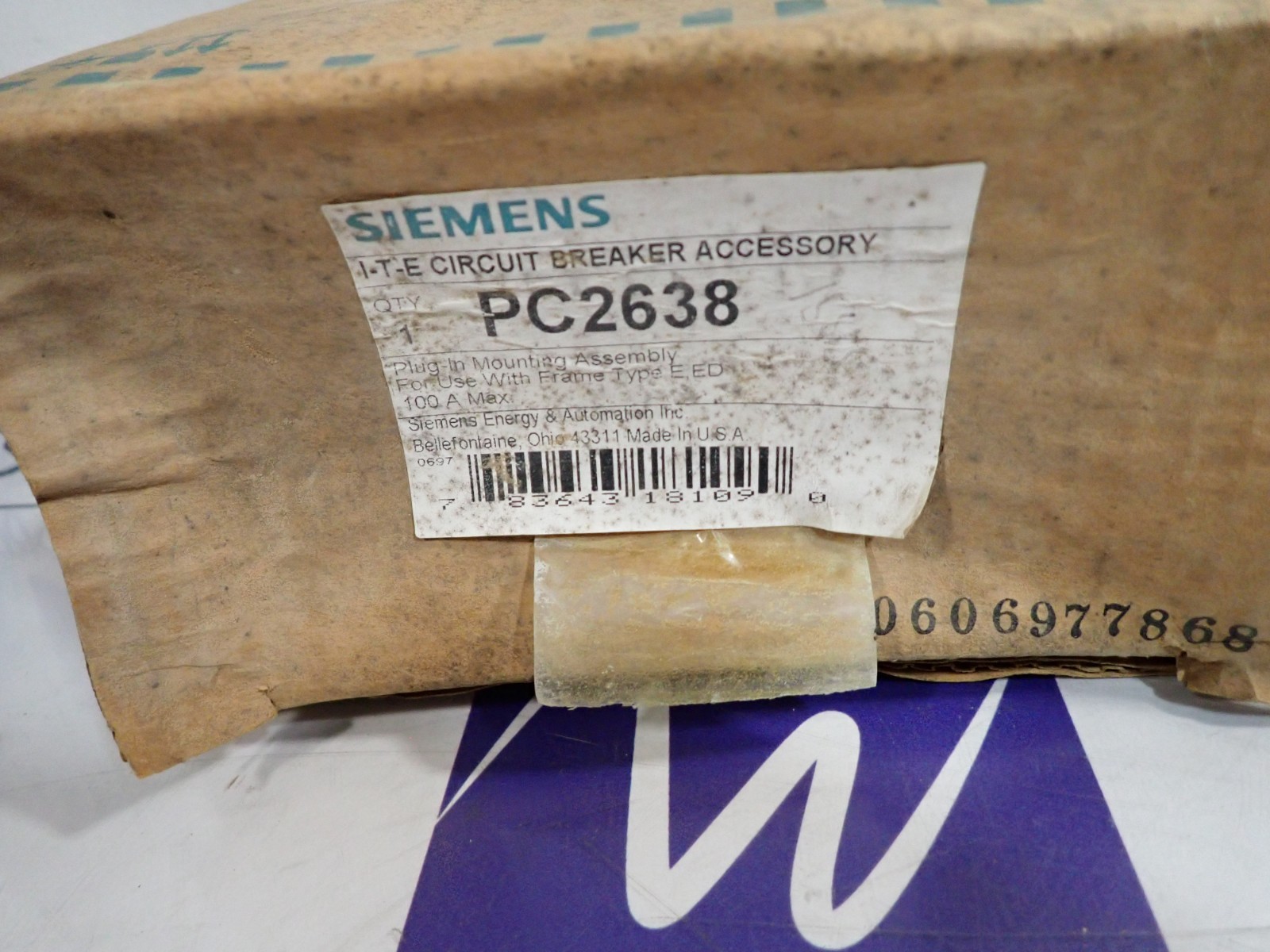 1 NEW in Box SIEMENS PC2638 Plug in Mounting Assembly for ED Breakers to 100A