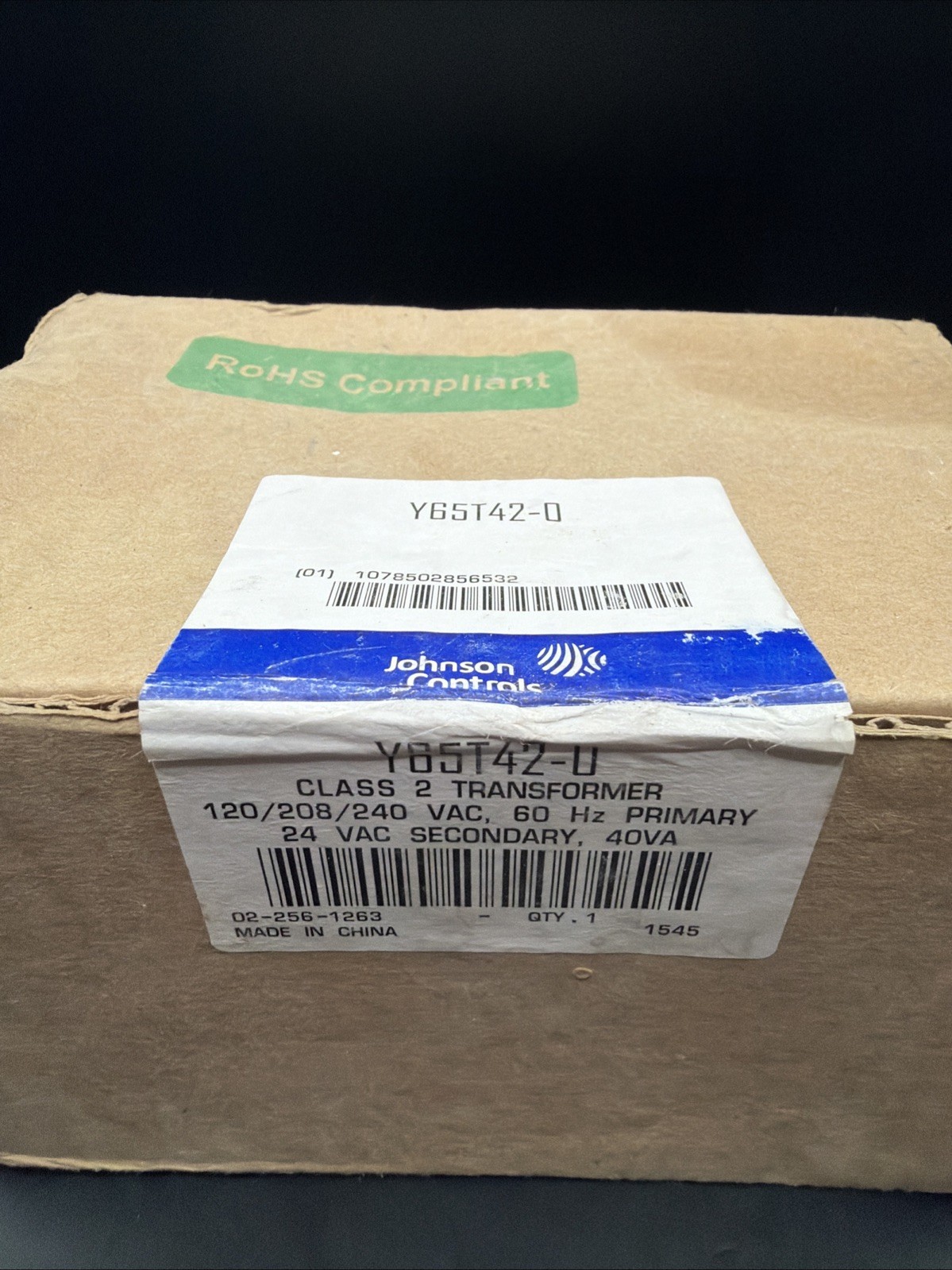 NEW! JOHNSON CONTROLS Class 2 Transformer, Open, 120V AC, 208V AC, Y65T42-0