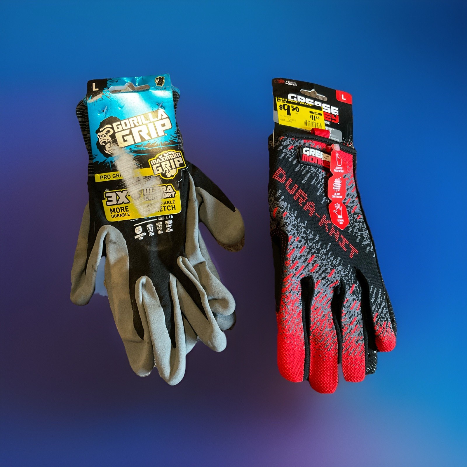 Grease Monkey Dura-knit & Gorilla Grip Ultra Comfort – 2 Pair – Large – Blemish