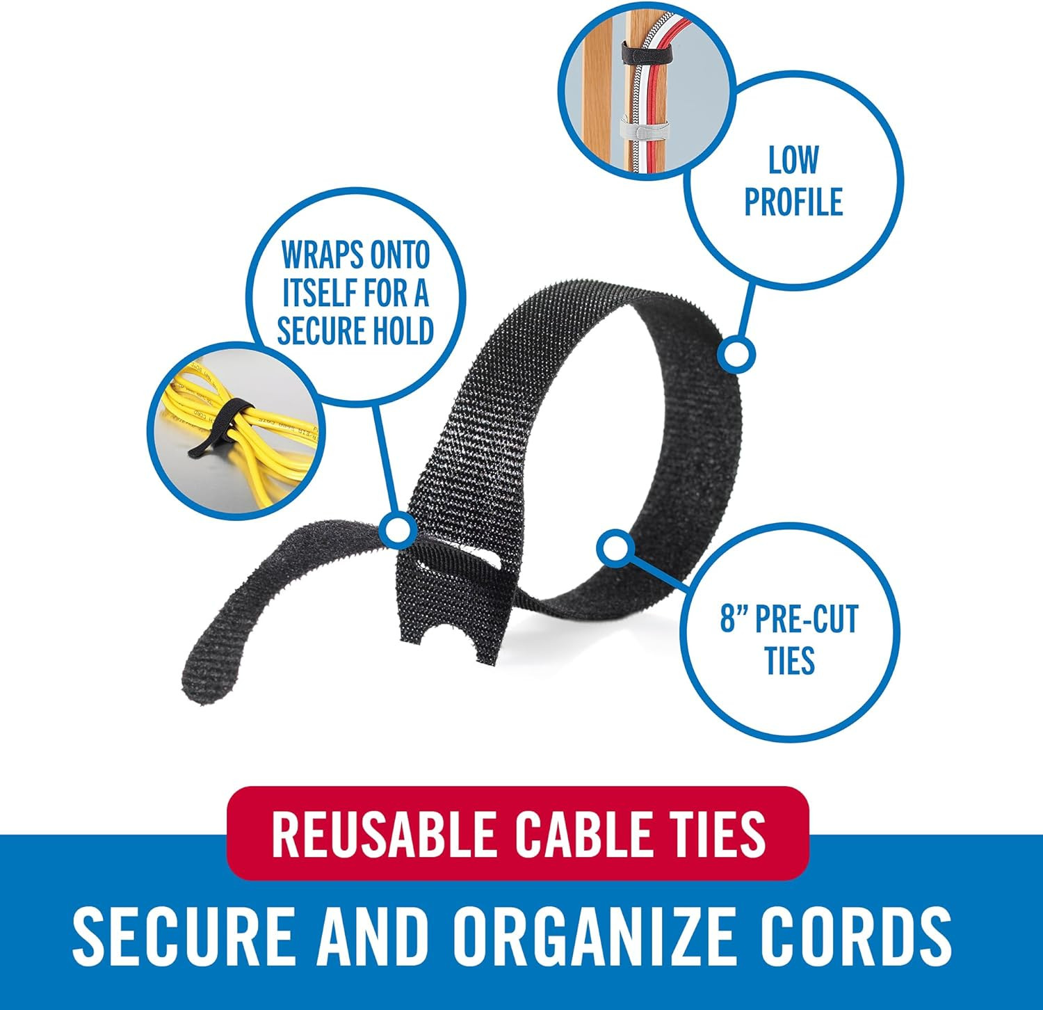 Cable Ties, 100Pk – 8 X 1/2″ Red and Black, Reusable Alternative to Zip Ties, ON