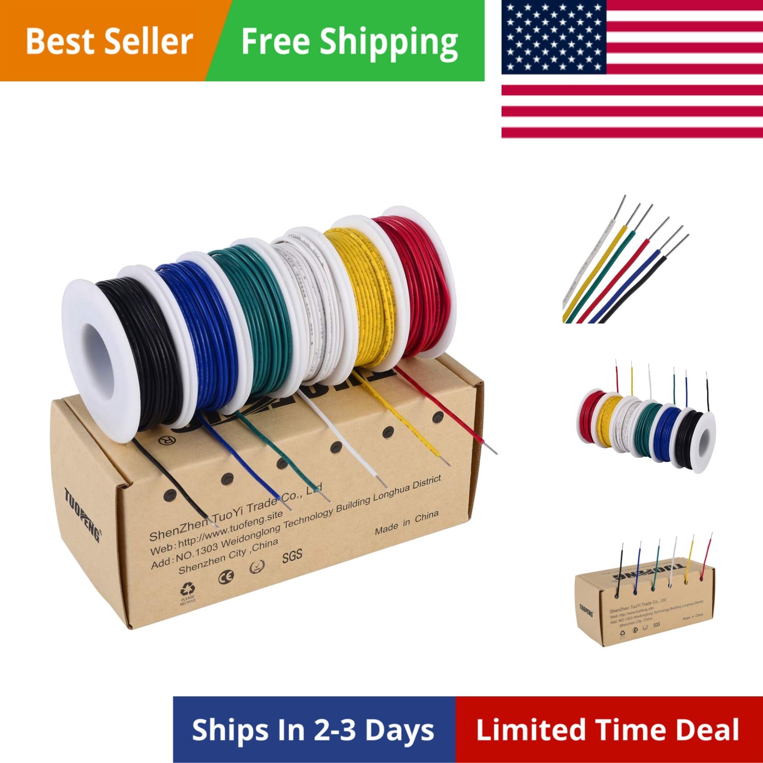 AWG Wire Solid Core Hookup Wire, 6 Different Colored Breadboard Wires 30ft Ea…