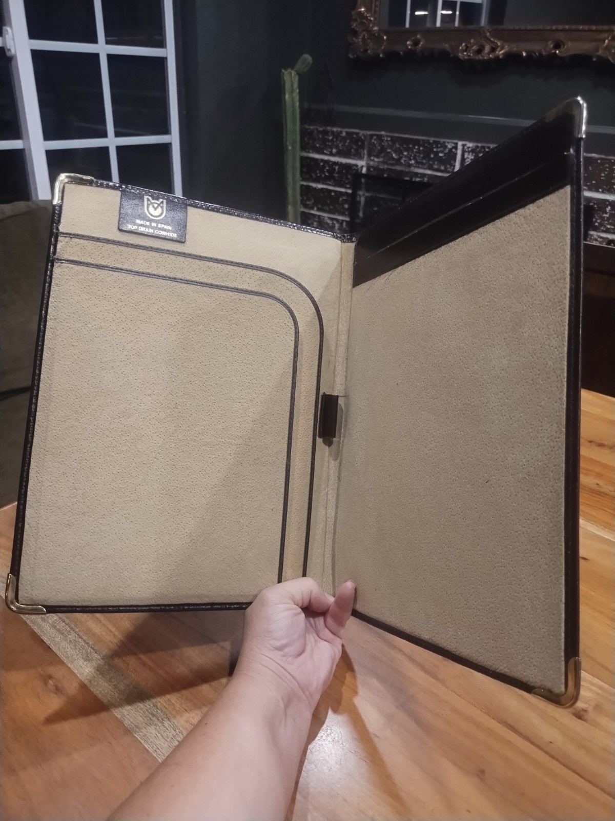 Made in Spain Top Grain Cowhide Leather Organizer Portfolio Folio Brown
