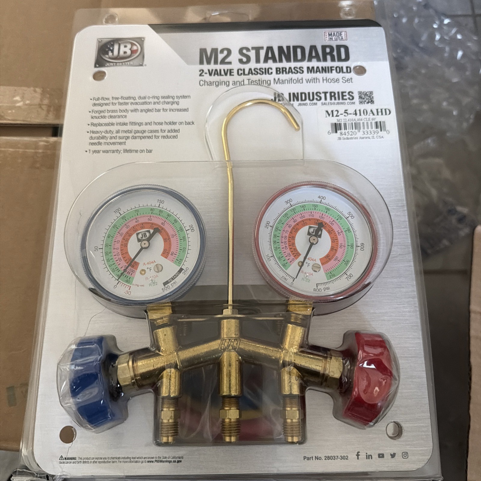 JB Industries manifold gauge, 2 Valve M2-5-410A HD NEW