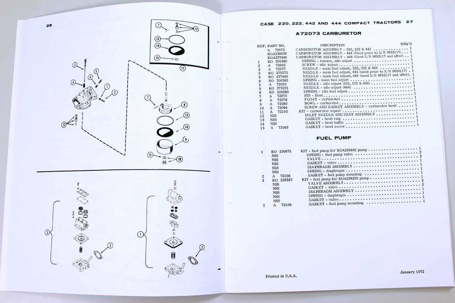 Tractor Service Parts Manual Fits 1978 Case 220 222 224 444 Compact Garden Book