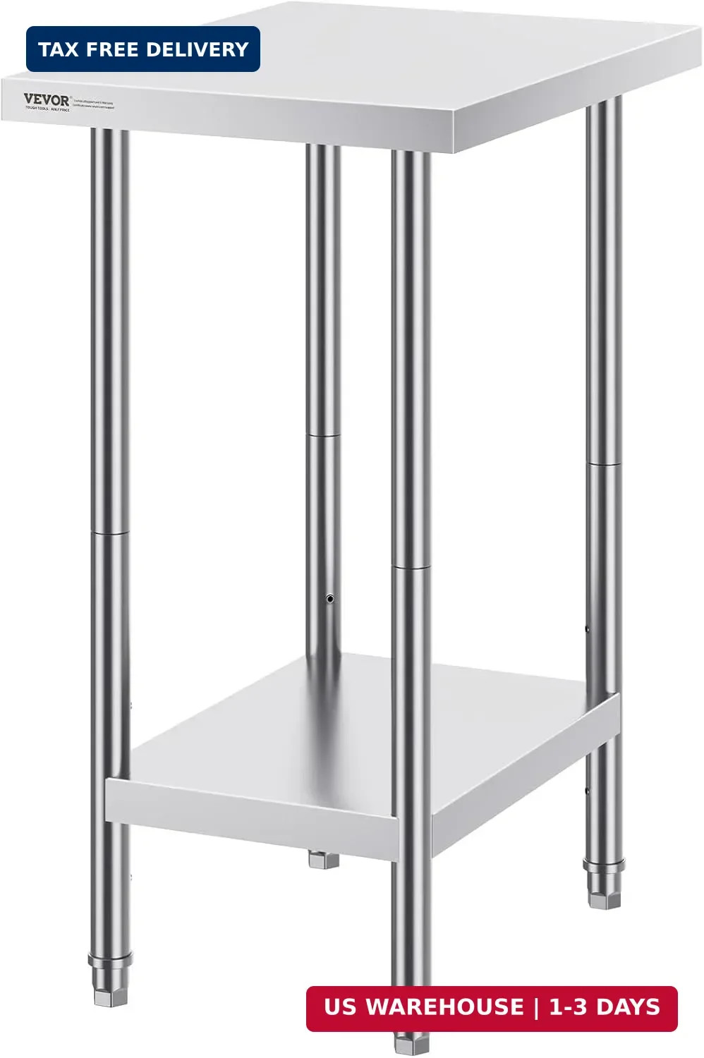 VEVOR Stainless Steel Prep Table, 24 x 18 x 34 Inch, 640 lbs Load Capacity, Heav